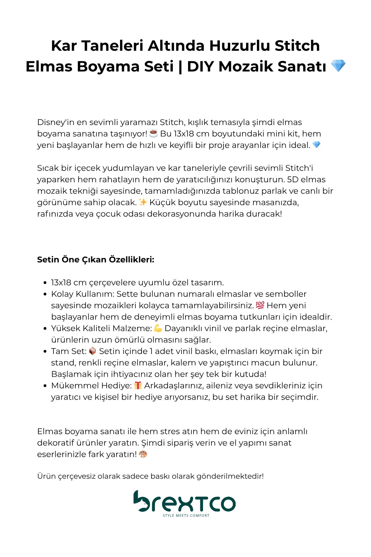 Kar Taneleri Altında Huzurlu Stitch Figür Elmas Boyama Seti | DIY Mozaik Sanatı