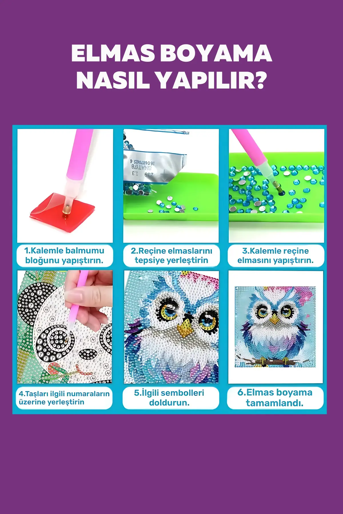 Şık ve Sevimli Baykuş Elmas Boyama Kiti | DIY Mozaik Sanatı