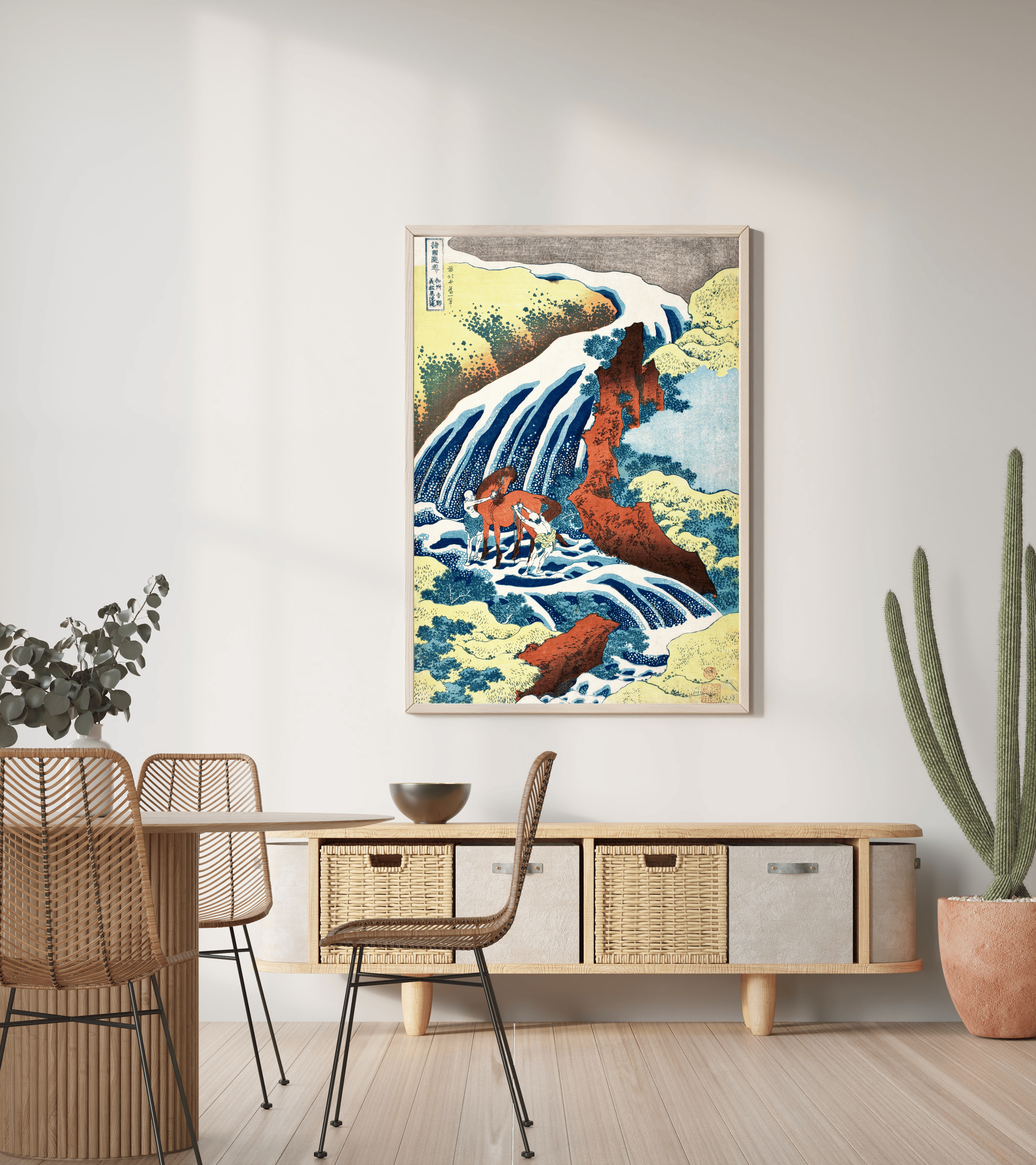 Sanatsal Duvar Dekoru | Ukiyo-e Stili Şelaledeki Savaşçı Posteri/Çerçevesiz