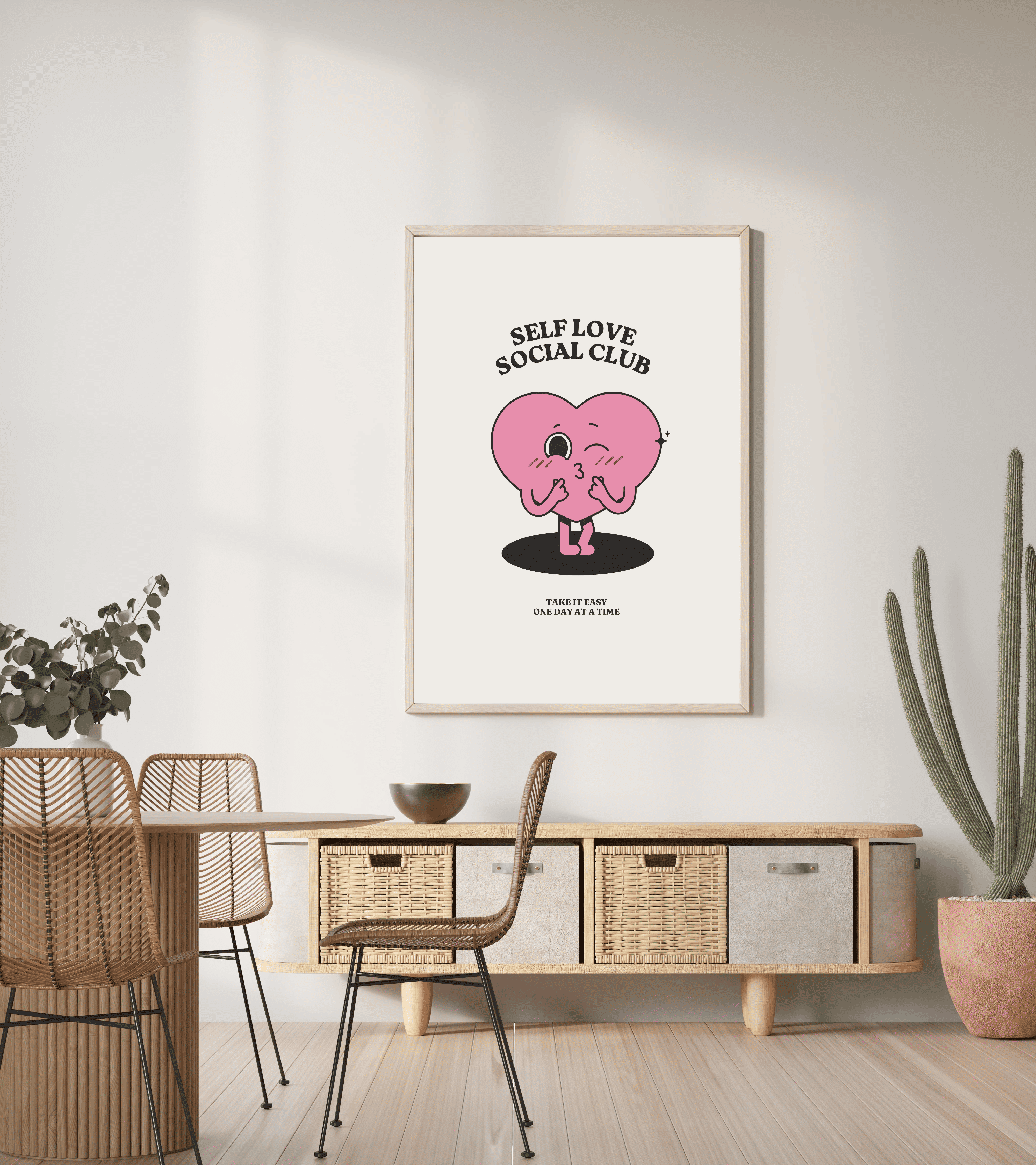 "Self Love Social Club" Retro Kalp Posteri/Çerçevesiz