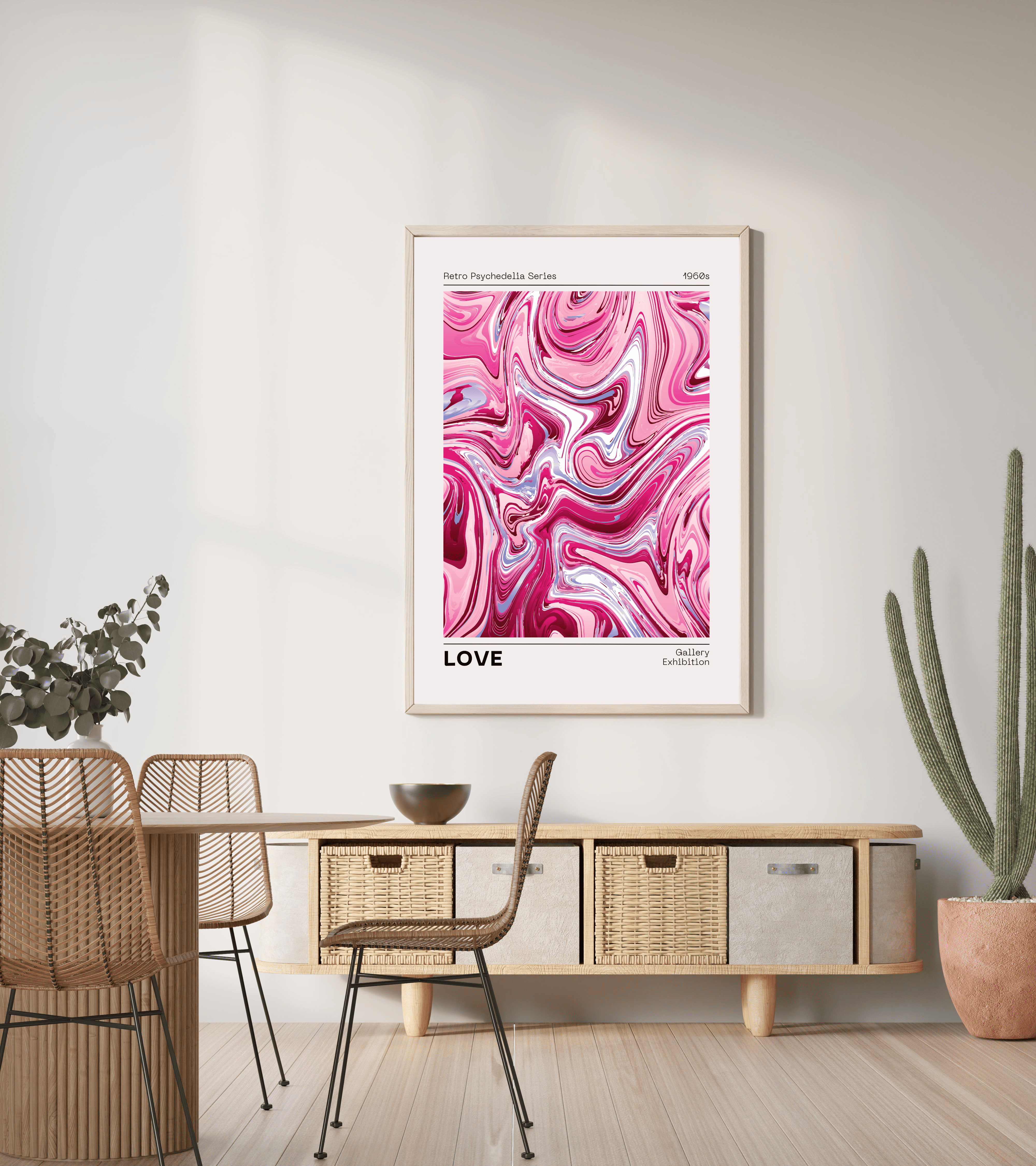 Lüks Duvar Dekoru | Pembe ve Fuşya Akışkan Sanat Posteri/Çerçevesiz