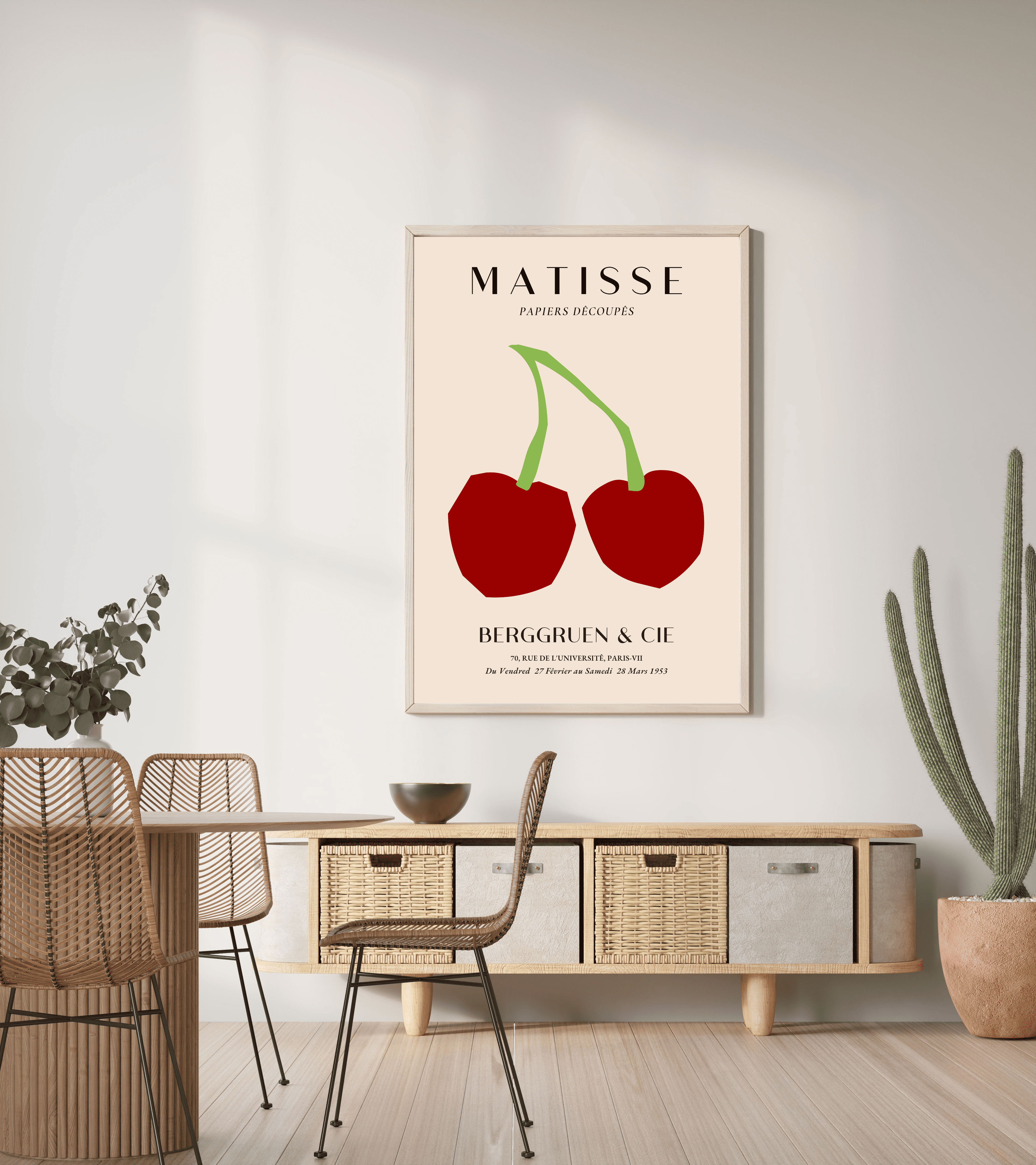 "Papiers Découpés" Koleksiyonu | Kırmızı Kiraz Posteri/Çerçevesiz