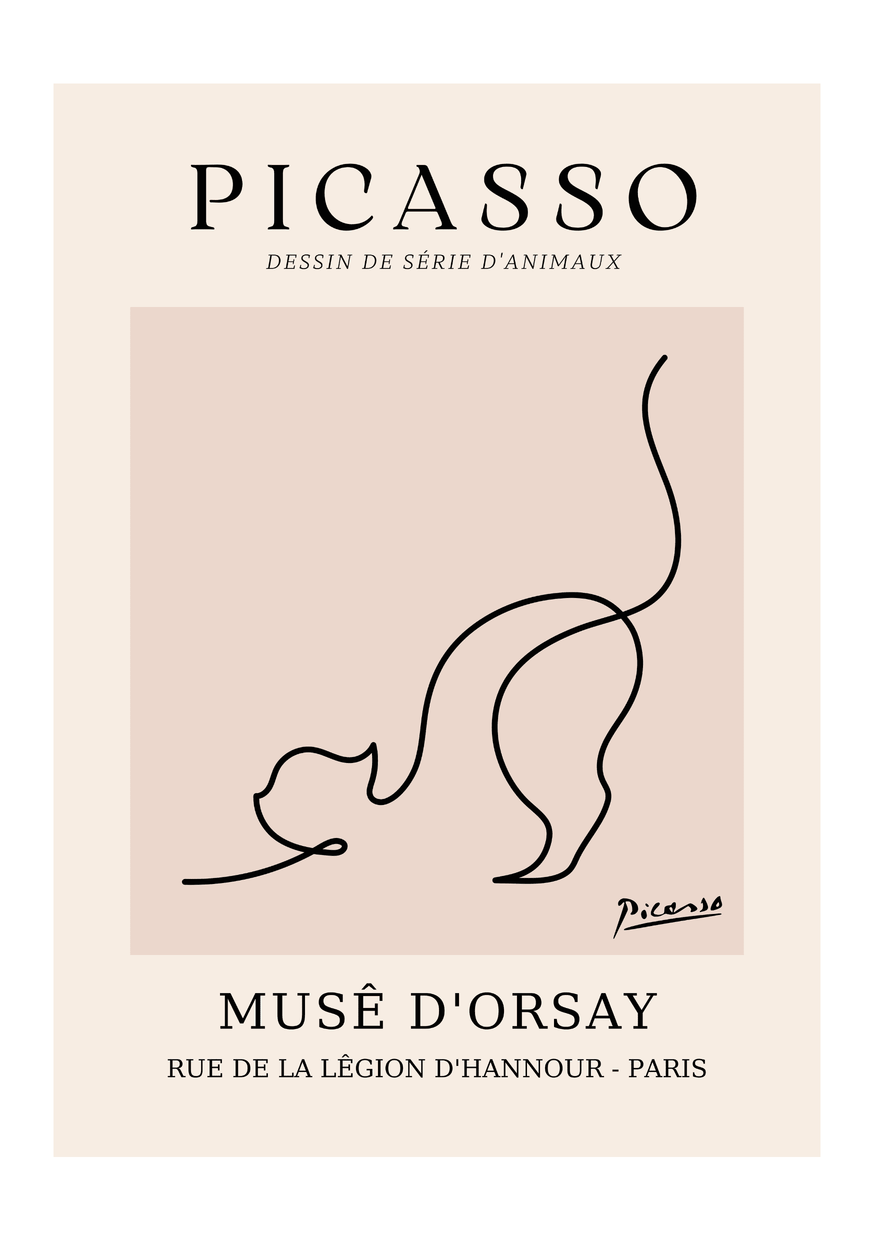 Modern Sanat | Picasso Esinli Çizgi Kedi Posteri/Çerçevesiz