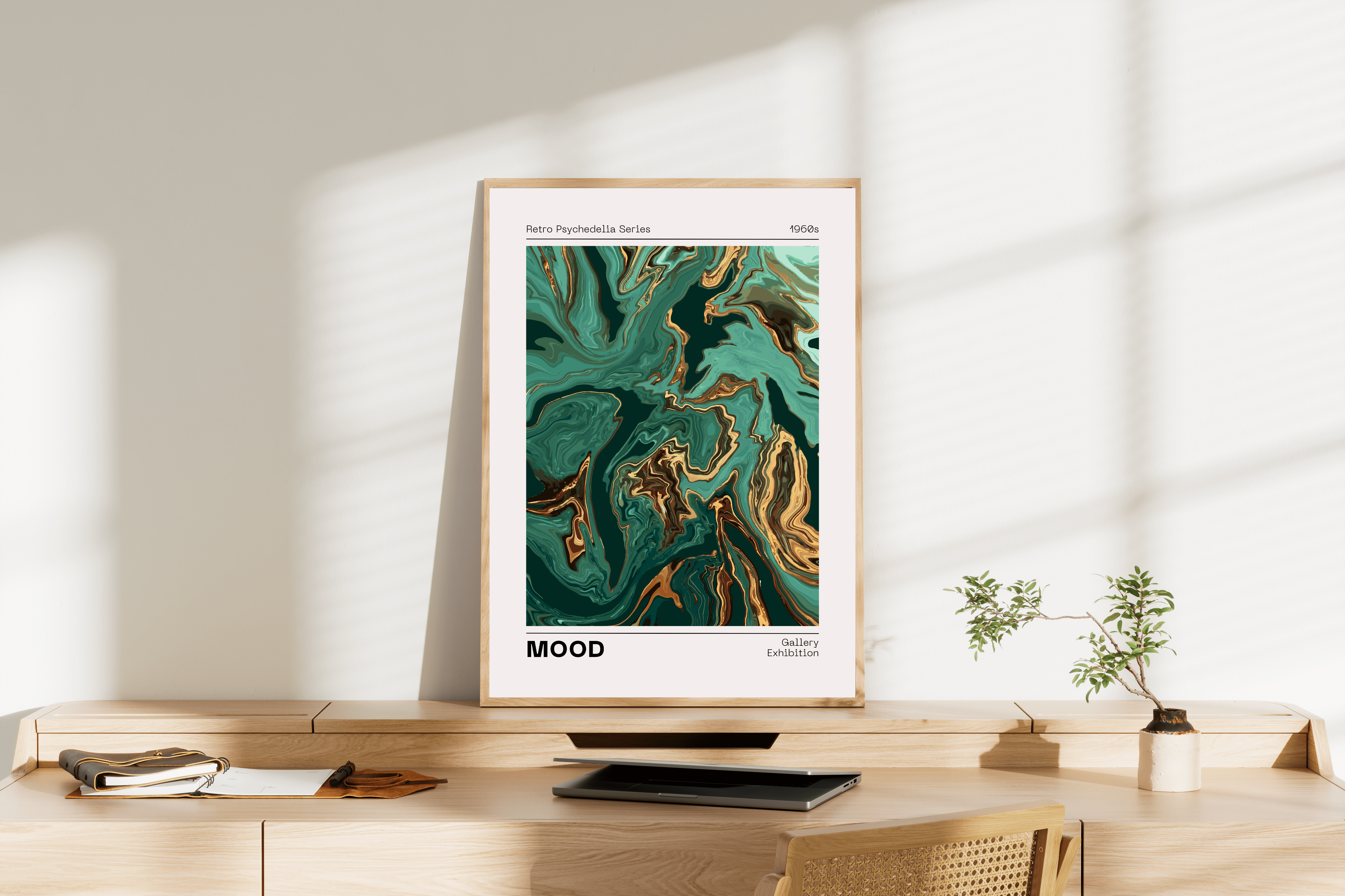 Teal ve Altın Rengi Akışkan Sanat Posteri/Çerçevesiz