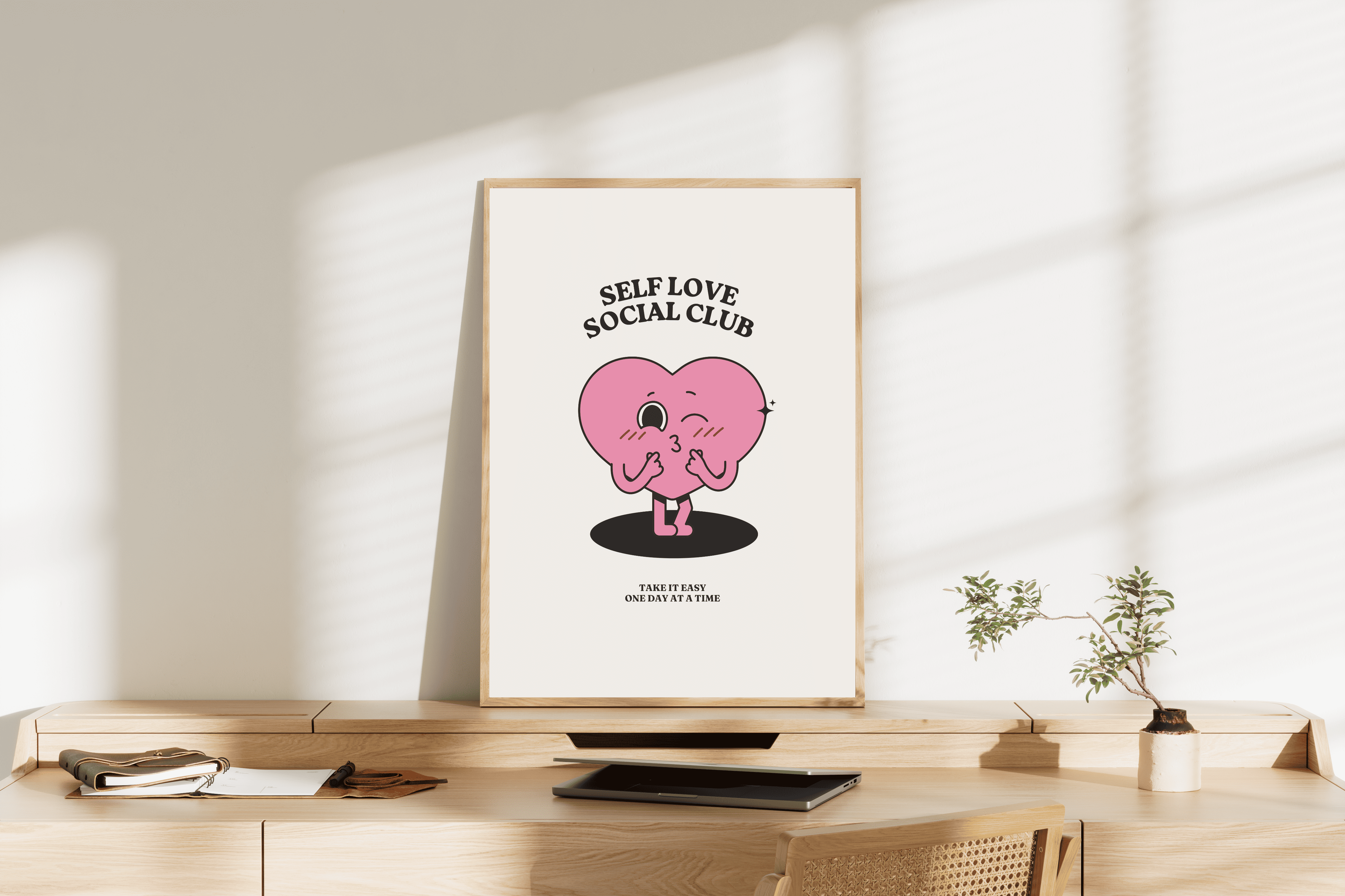"Self Love Social Club" Retro Kalp Posteri/Çerçevesiz