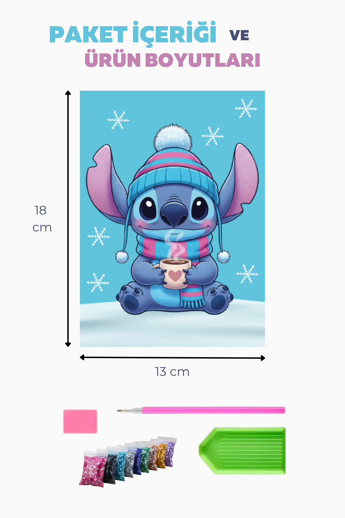 Kar Taneleri Altında Huzurlu Stitch Figür Elmas Boyama Seti | DIY Mozaik Sanatı