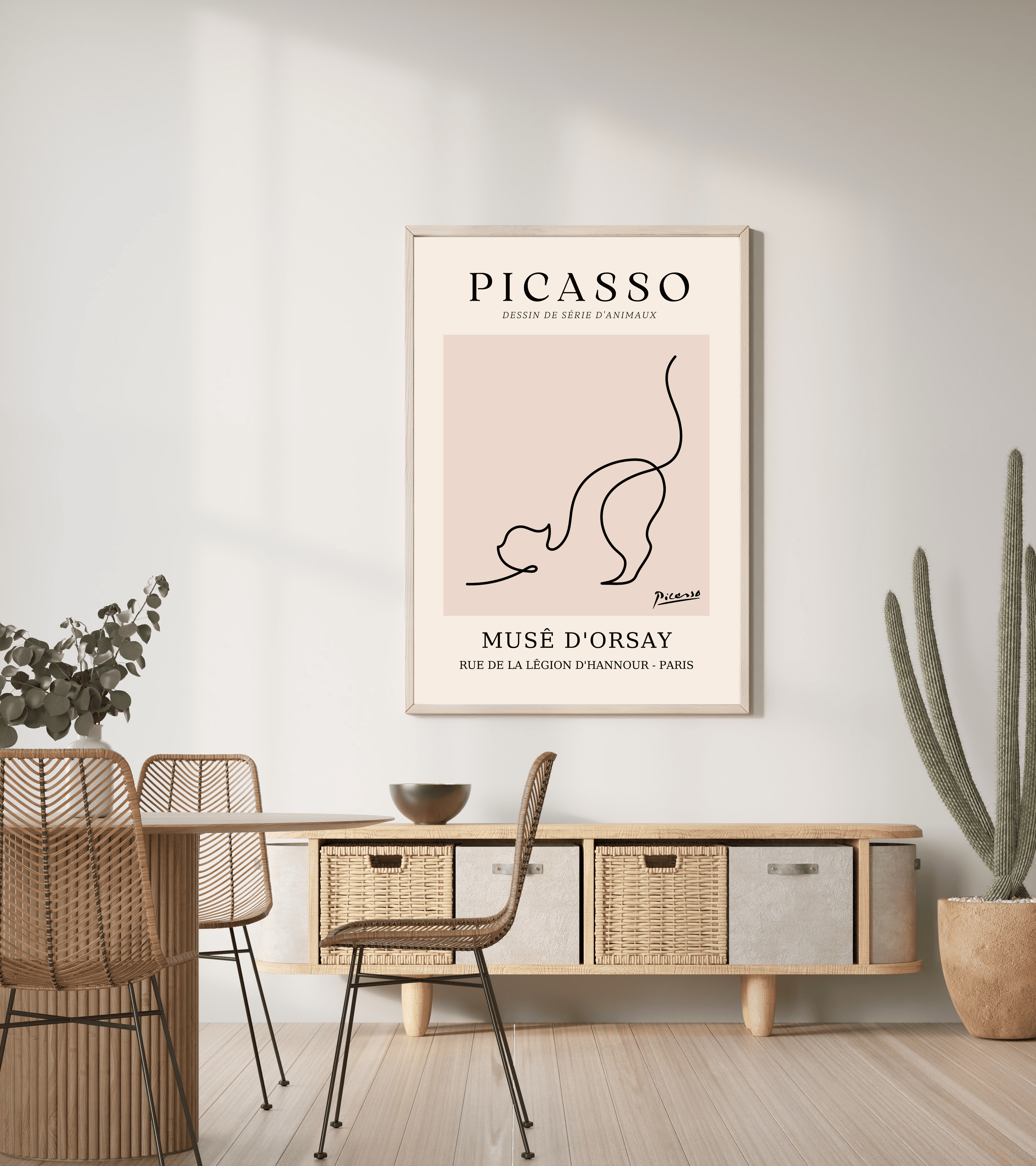 Modern Sanat | Picasso Esinli Çizgi Kedi Posteri/Çerçevesiz