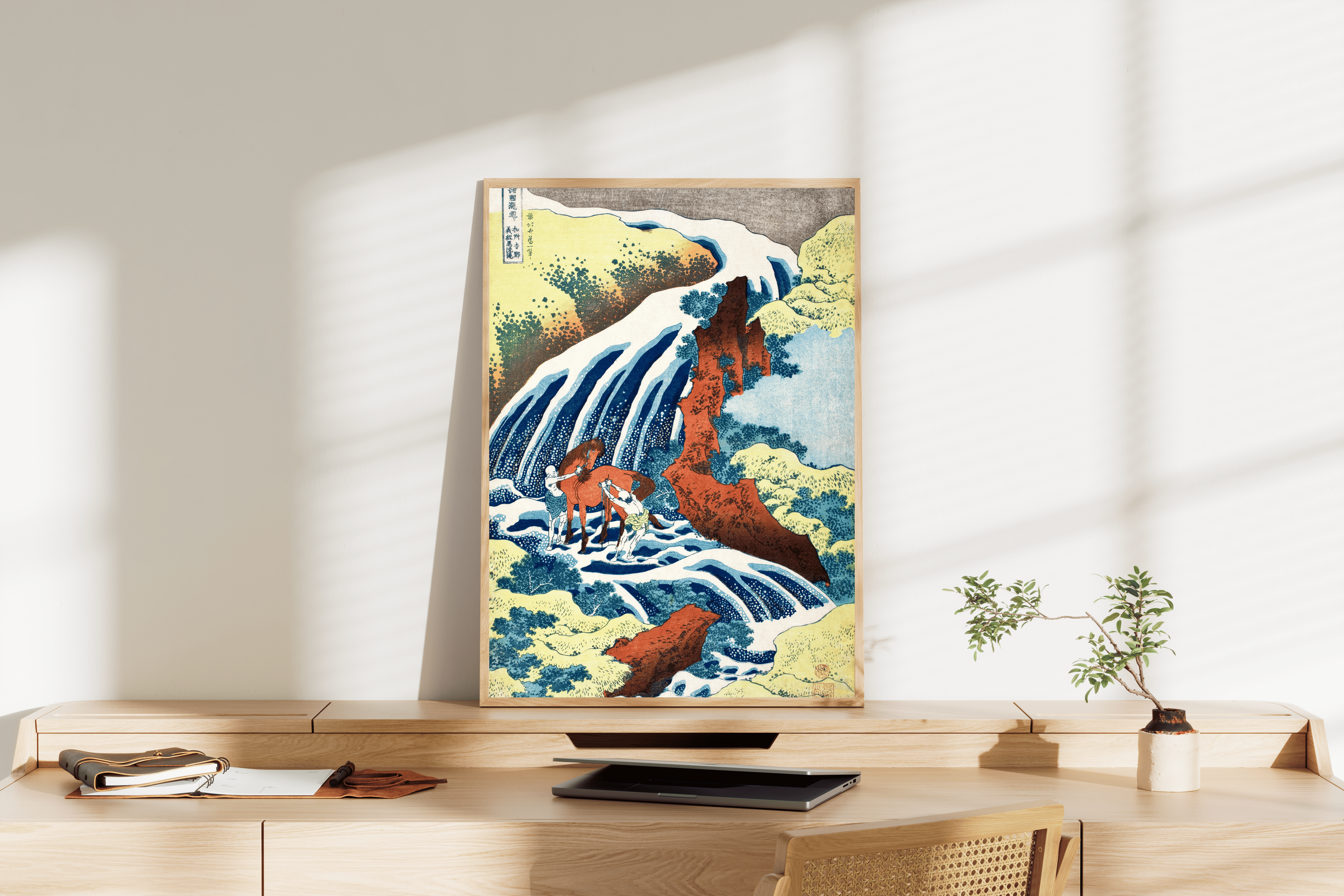 Sanatsal Duvar Dekoru | Ukiyo-e Stili Şelaledeki Savaşçı Posteri/Çerçevesiz