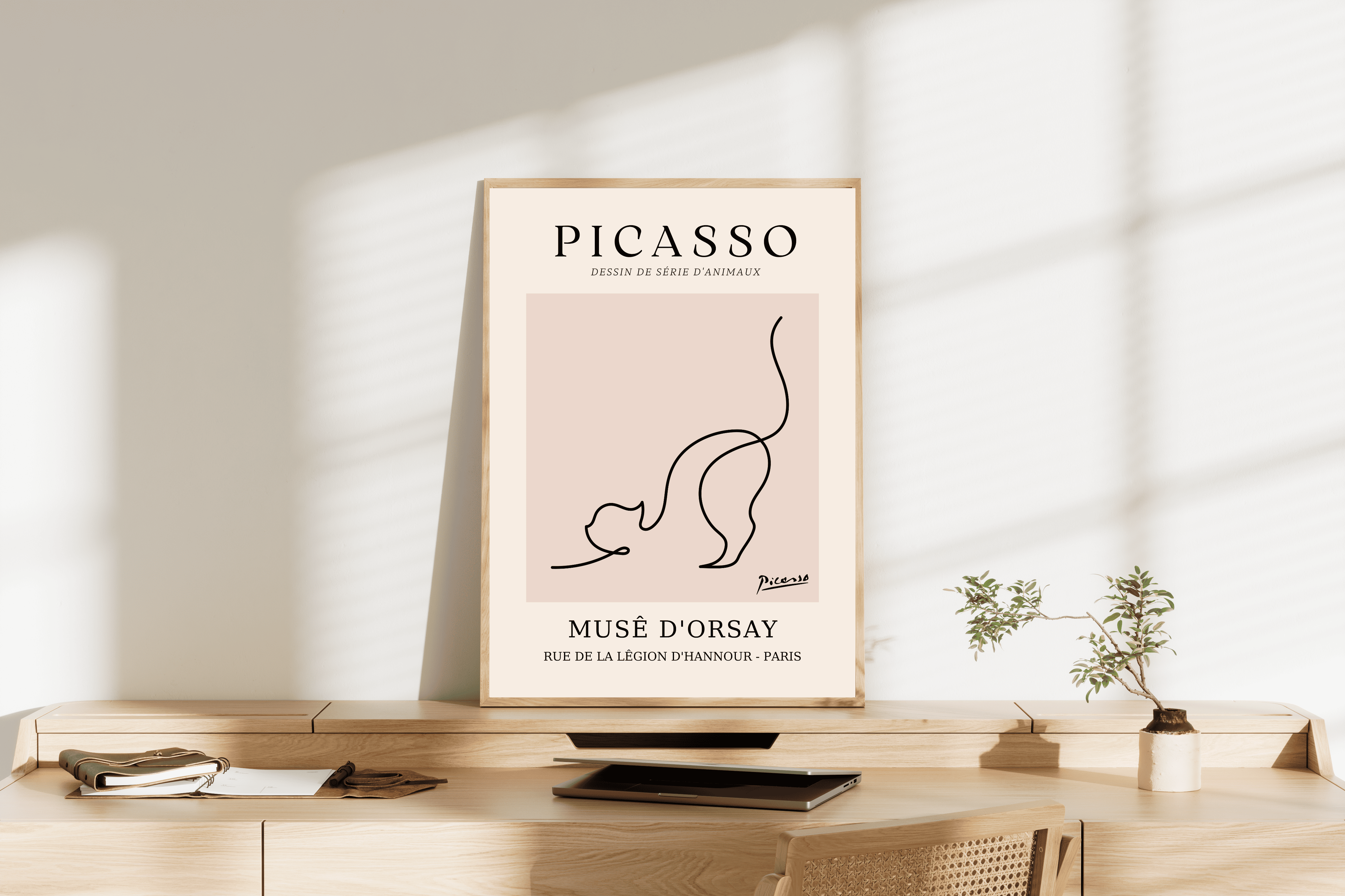 Modern Sanat | Picasso Esinli Çizgi Kedi Posteri/Çerçevesiz