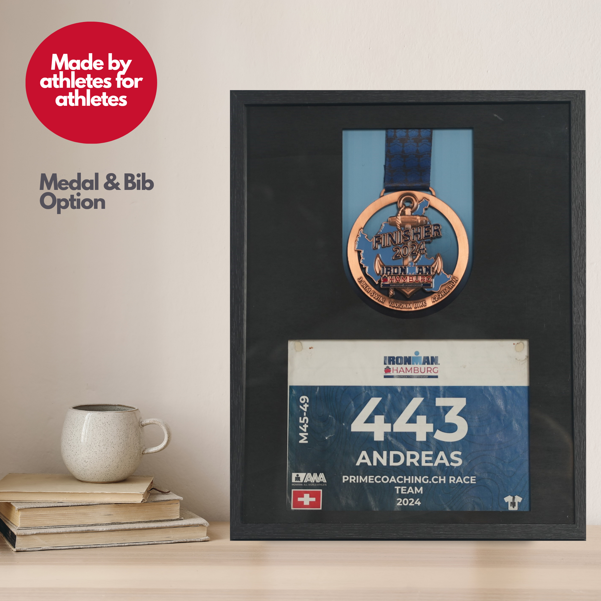 Medal Frame with bib and medal