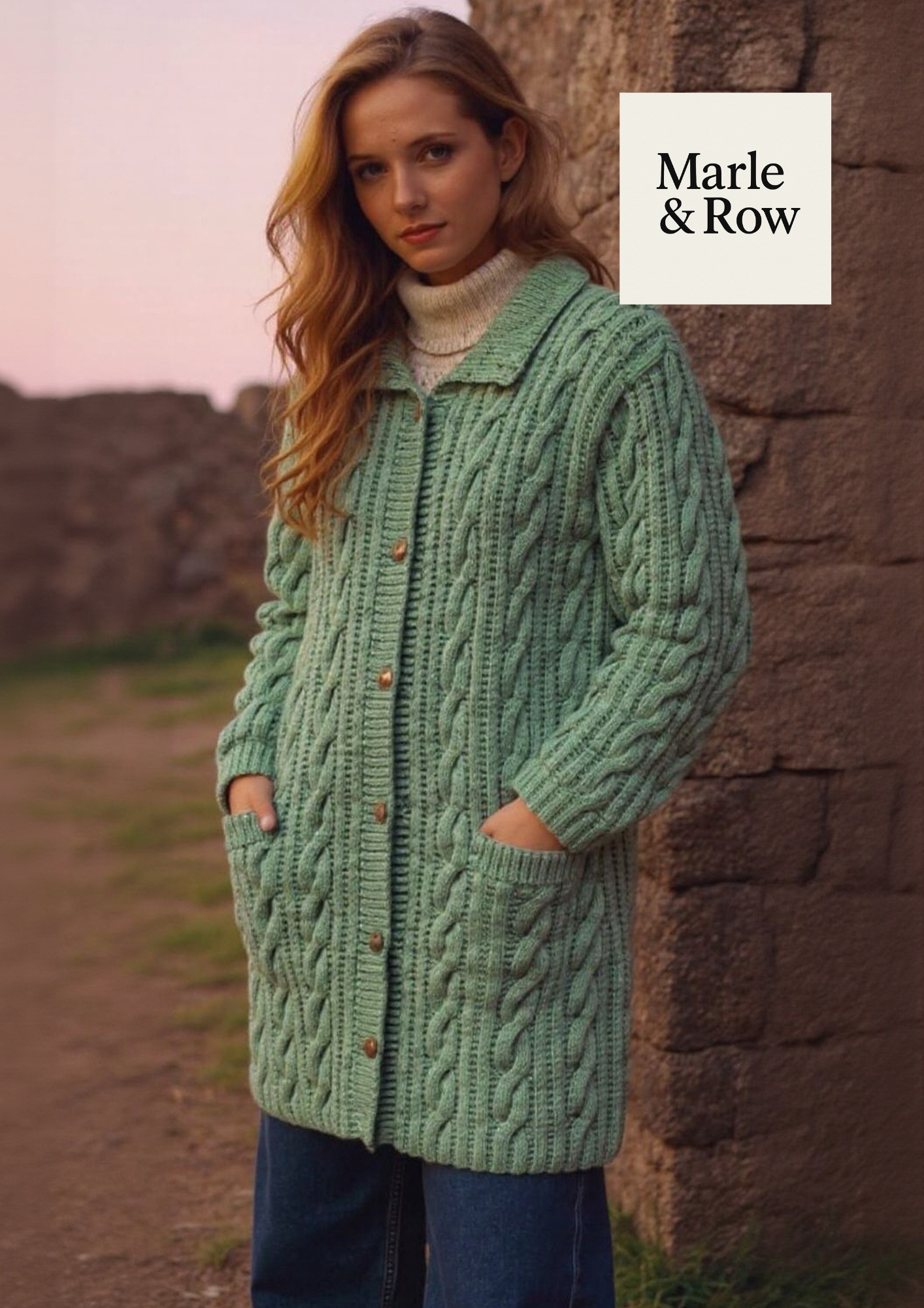 Knitting Pattern Women's Long Cabled Aran Coat #1055