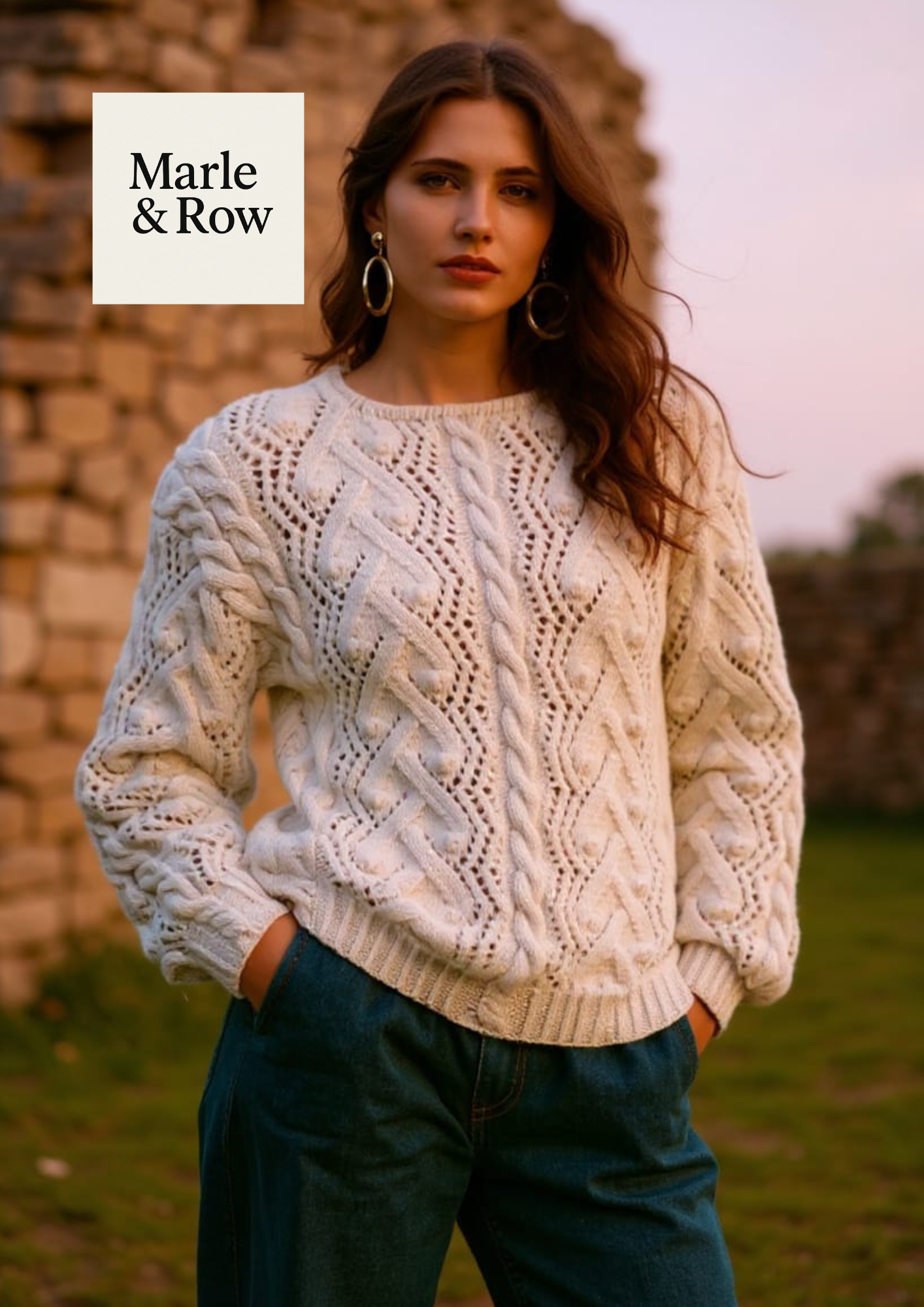Knitting Pattern Cable, Bobble & Lace Chunky Jumperr #1052