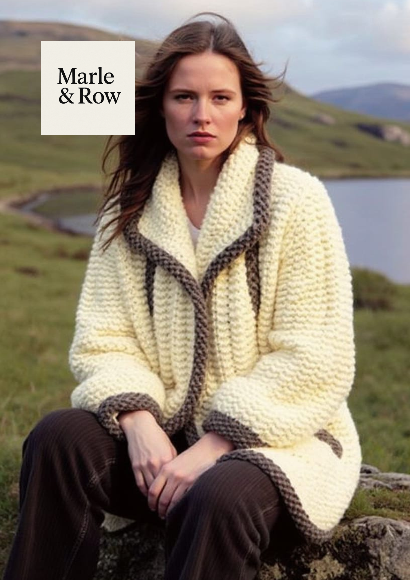 Women's Super-Chunky Contrast Trim Coat 1158 - Knitting Pattern PDF Instant Download - Marle & Row