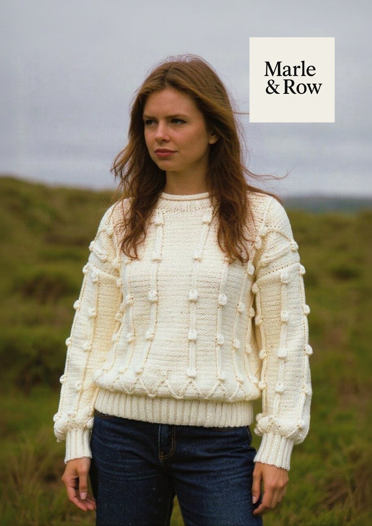 Women's Textured Yoke Aran Bobble Sweater Jumper 1123 - Knitting Pattern PDF - Instant Download