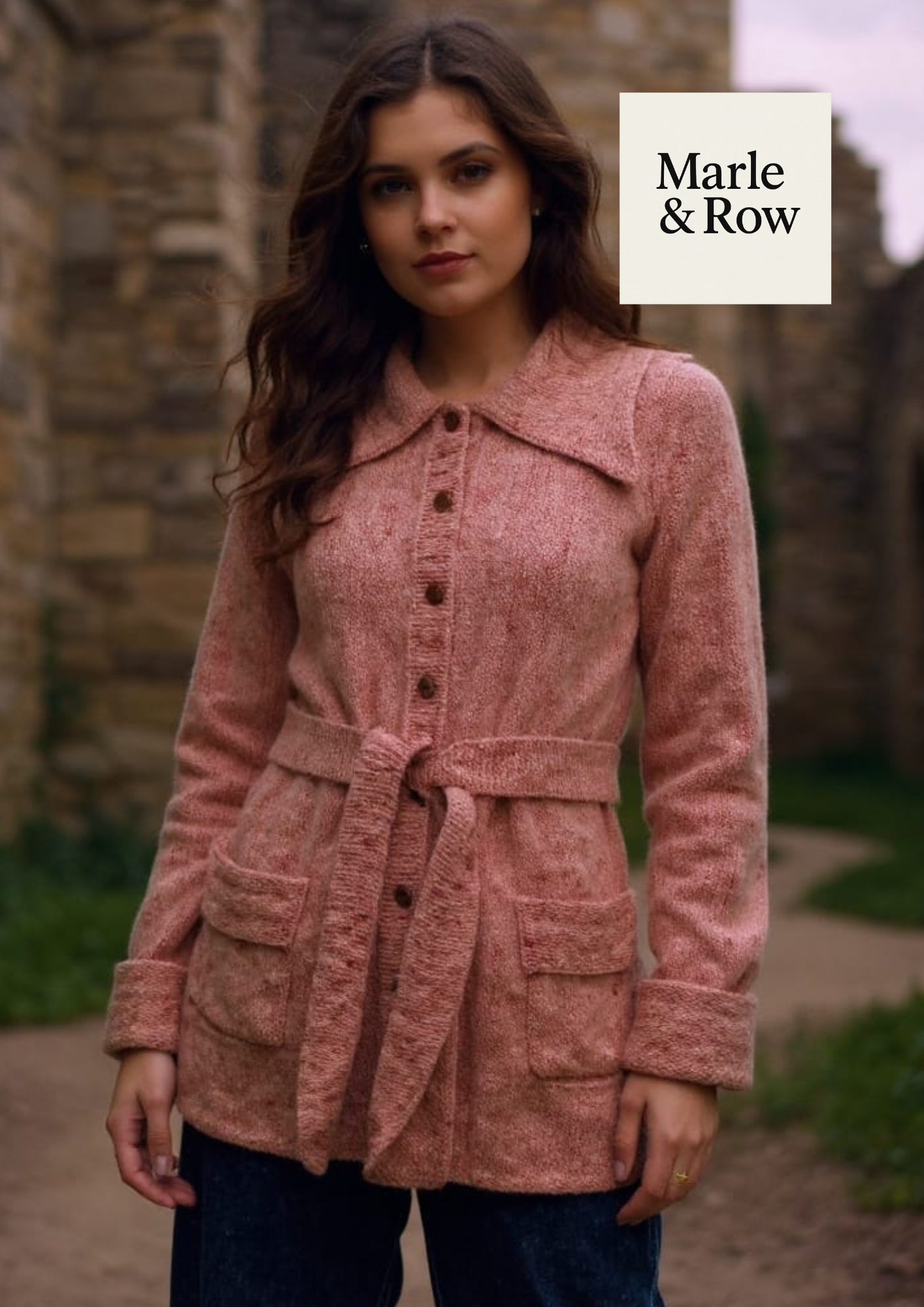 Knitting Pattern Women's Belted Collar Coat 1001