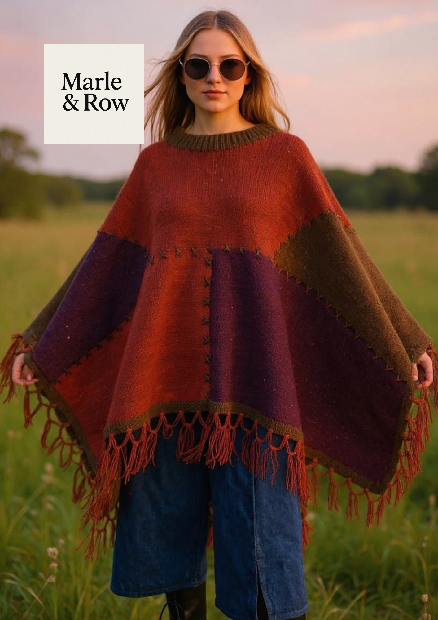 Knitting Pattern Women's Boho Poncho 1203