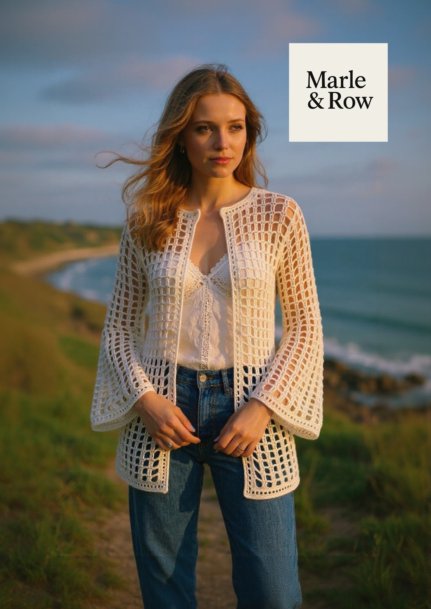 Women's Flared Mesh Open-work Cardigan/Beach Cover-Up 1139 - Crochet Pattern PDF - Instant Download - Marle & Row