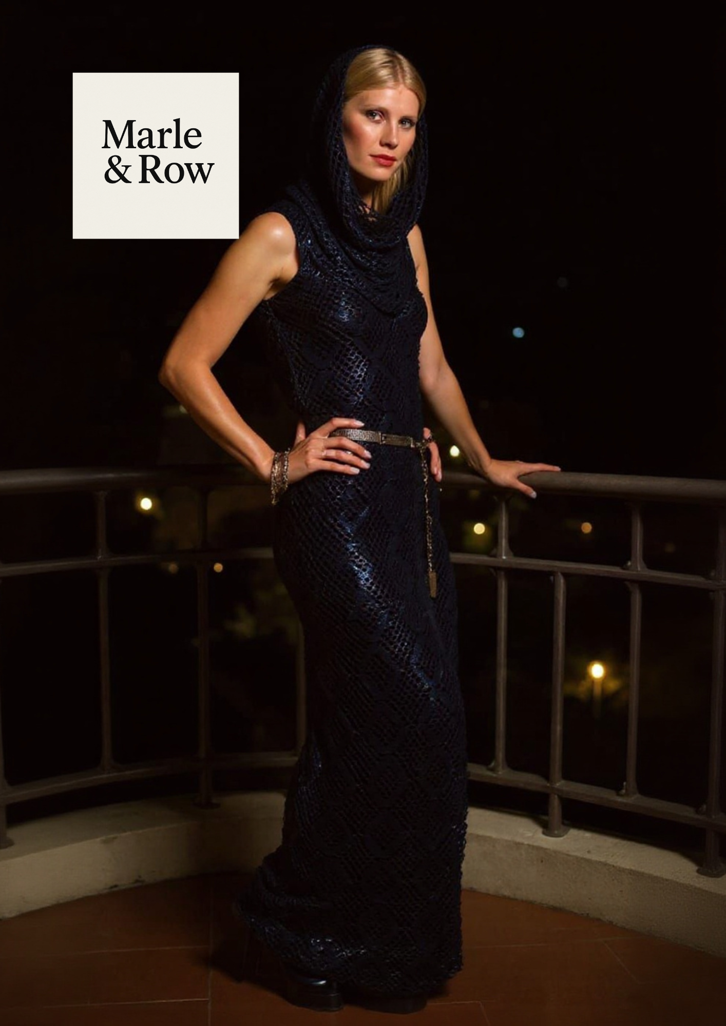 Women's Long Cowl Hood Diamond Maxi Dress 1163 - Crochet Pattern PDF - Instant Download - Marle & Row