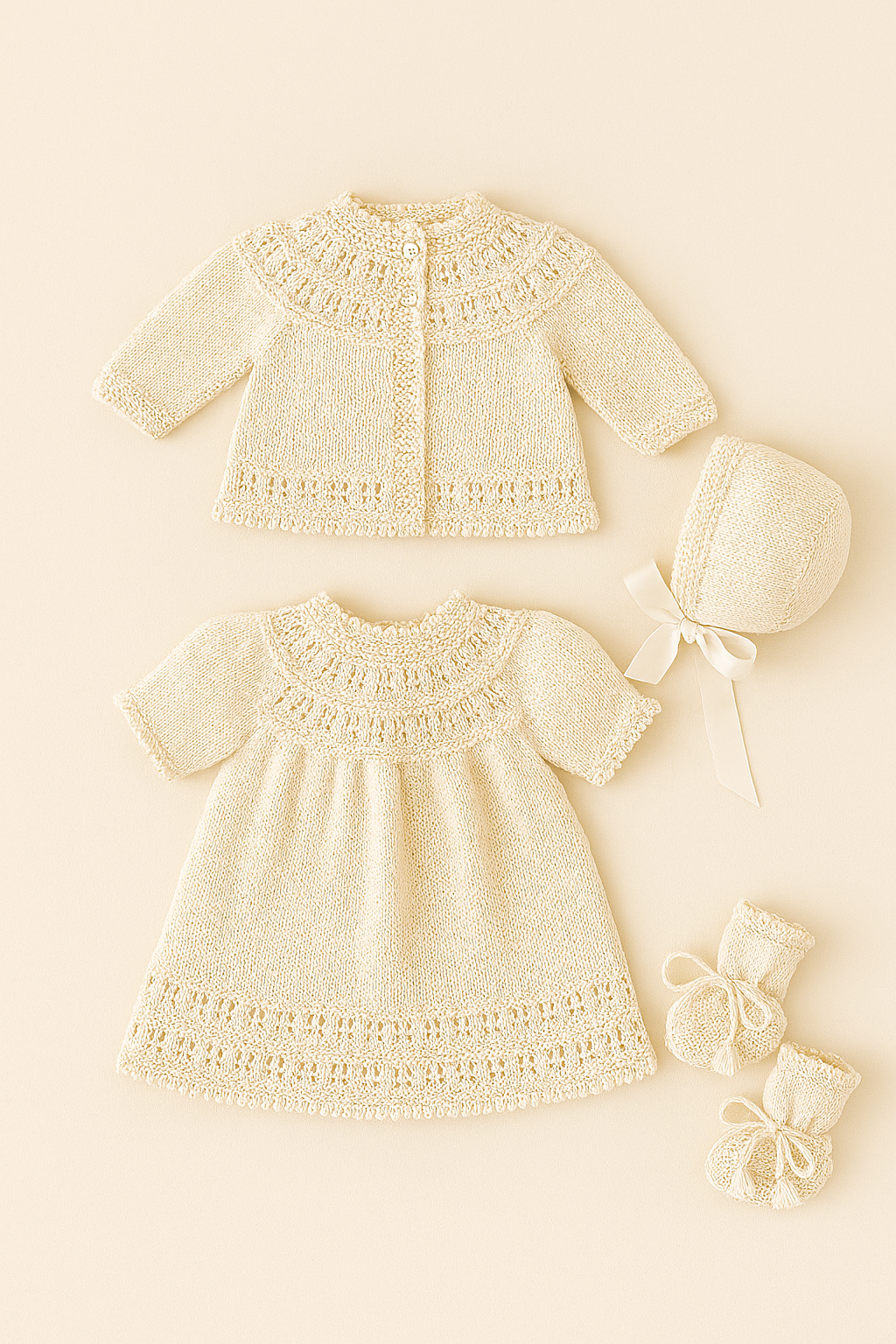 Baby Matinee Coat, Dress, Bonnet & Bootees Set 1190 - Knitting Pattern PDF - Instant Download - Marle & Row
