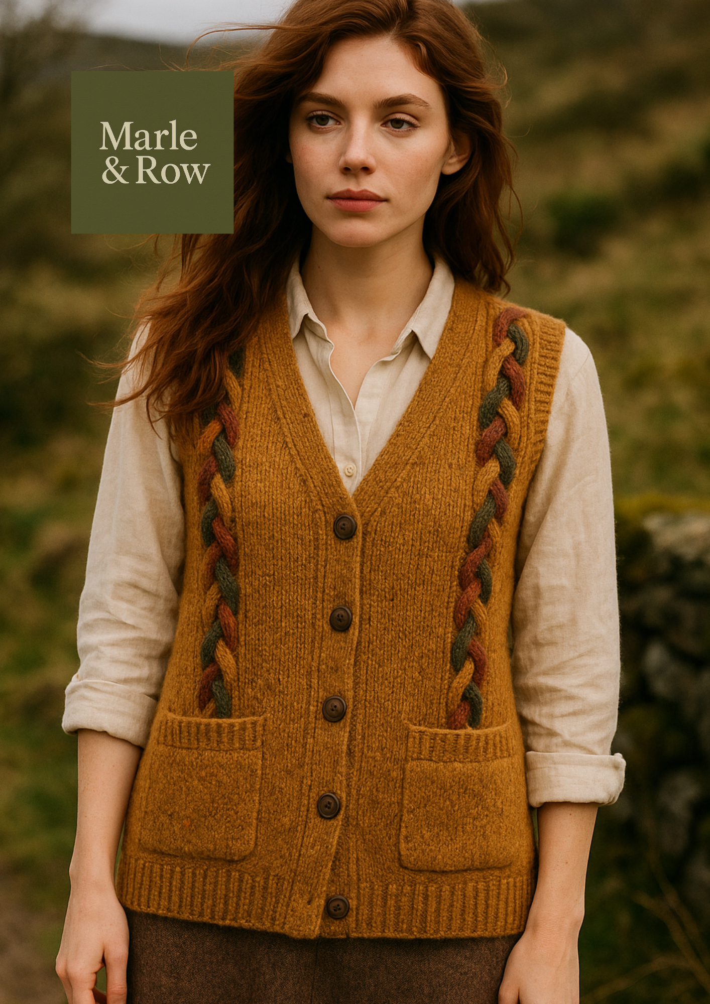 Knitting Pattern Women's Cabled Waistcoat 1005