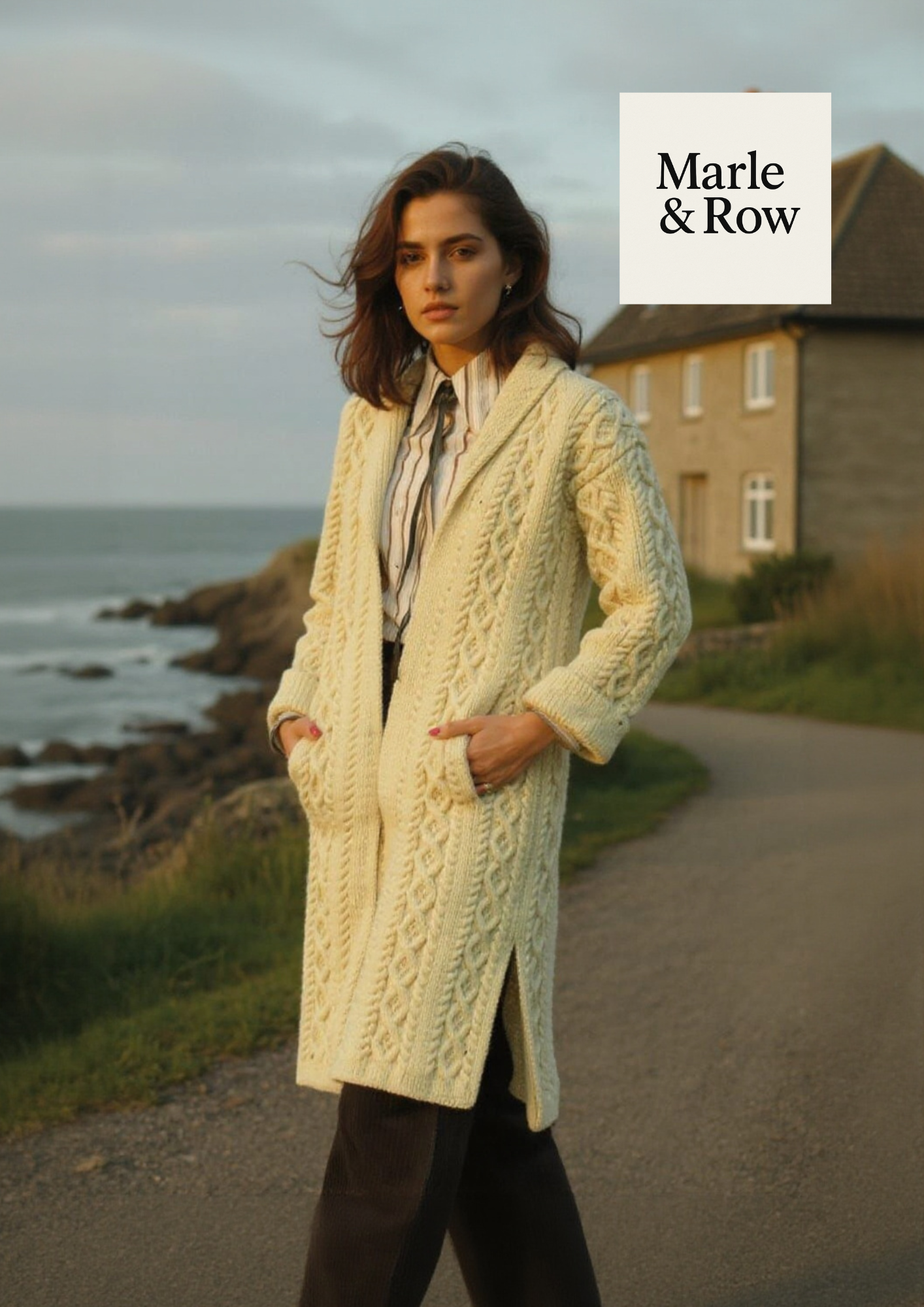 Women's Long Cabled Aran Jacket Coat with Diamond Panels 1148 - Knitting Pattern PDF - Instant Download - Marle & Row