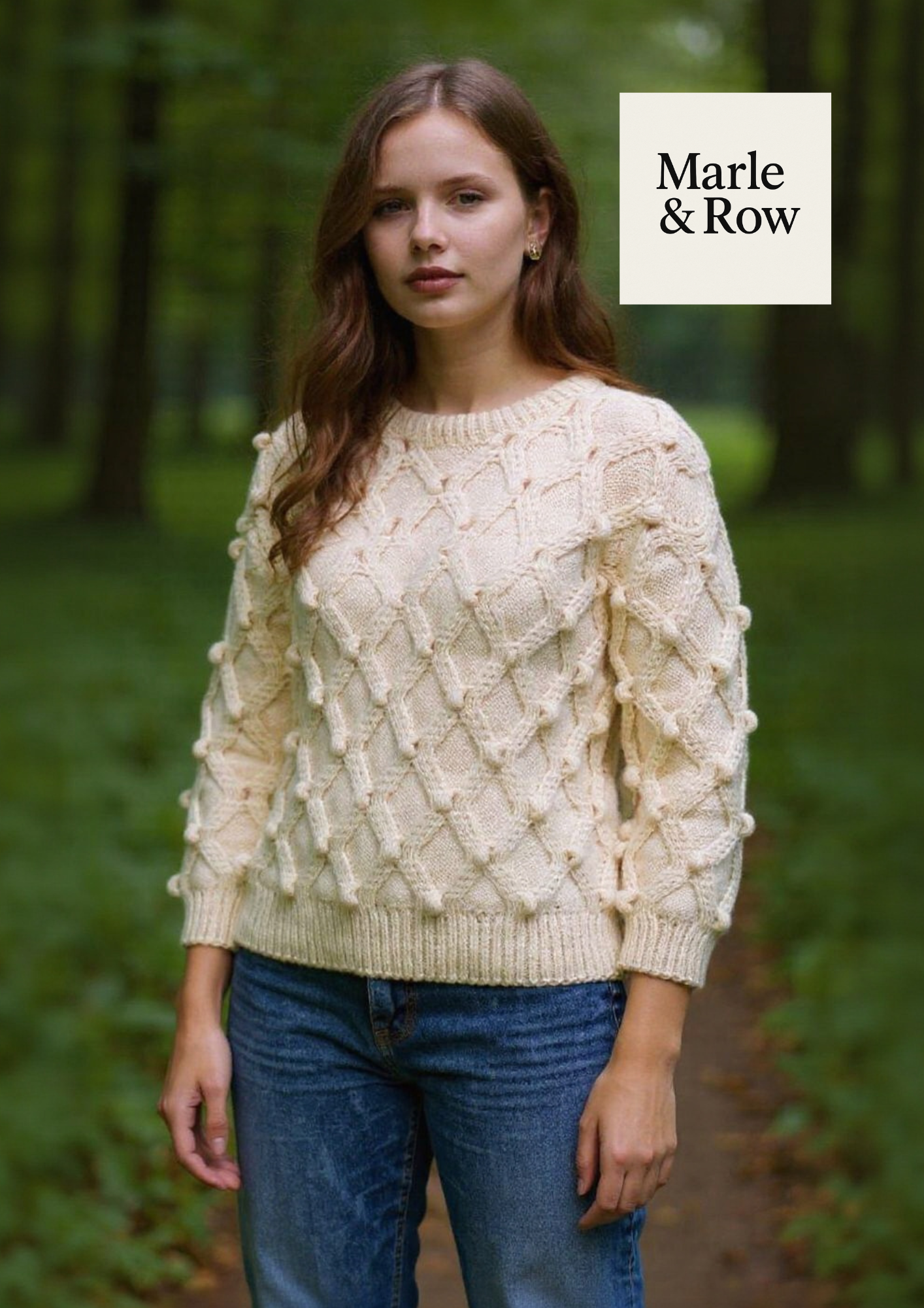 Women's Aran Diamond Bobble Jumper 1028 - Knitting Pattern PDF - Instant Download