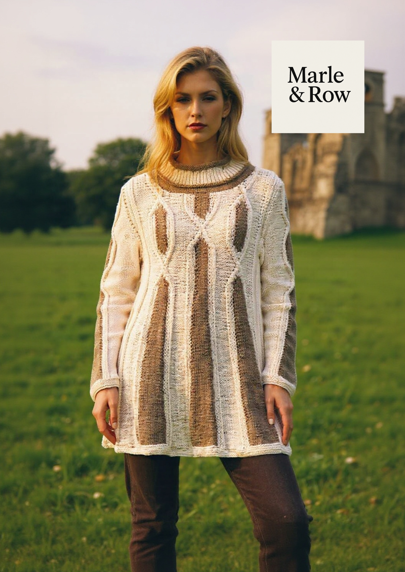 Women's Aran Cable Polo Neck Sweater Tunic Jumper 1116 - Knitting Pattern PDF - Instant Download - Marle & Row