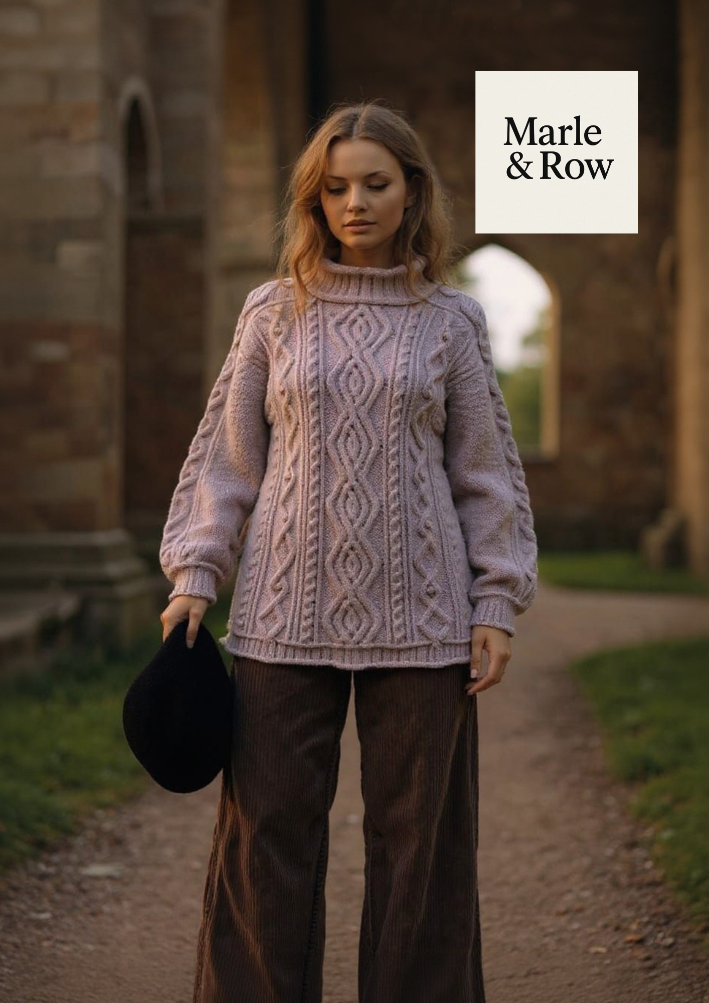 Women's Saddle-Shoulder Aran Tunic Jumper Pullover with Roll Neck 1103 - Knitting Pattern PDF - Instant Download - Marle & Row