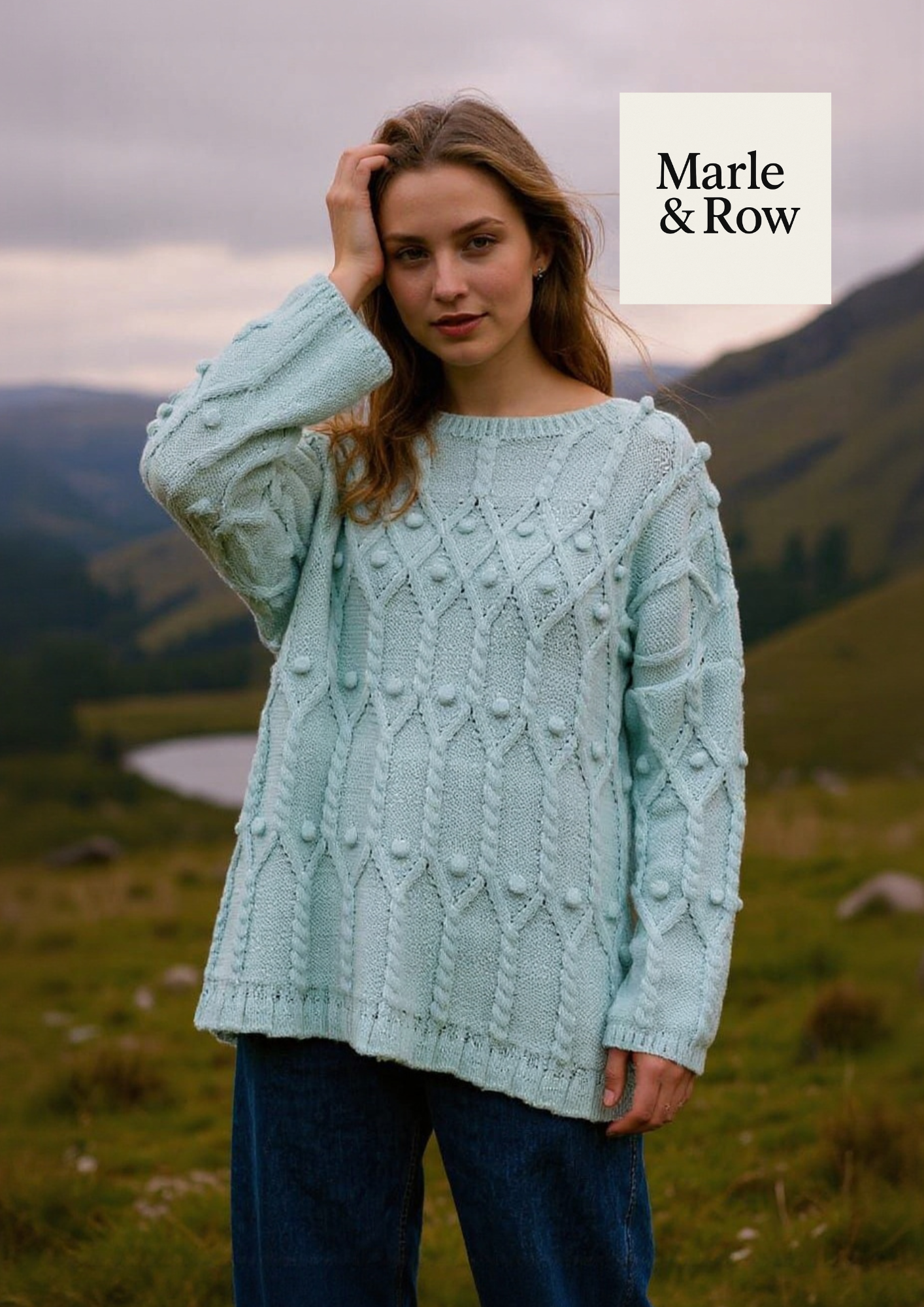 Women's Aran Jumper with Cables & Bobbles #1086 - Knitting Pattern PDF - Instant Download