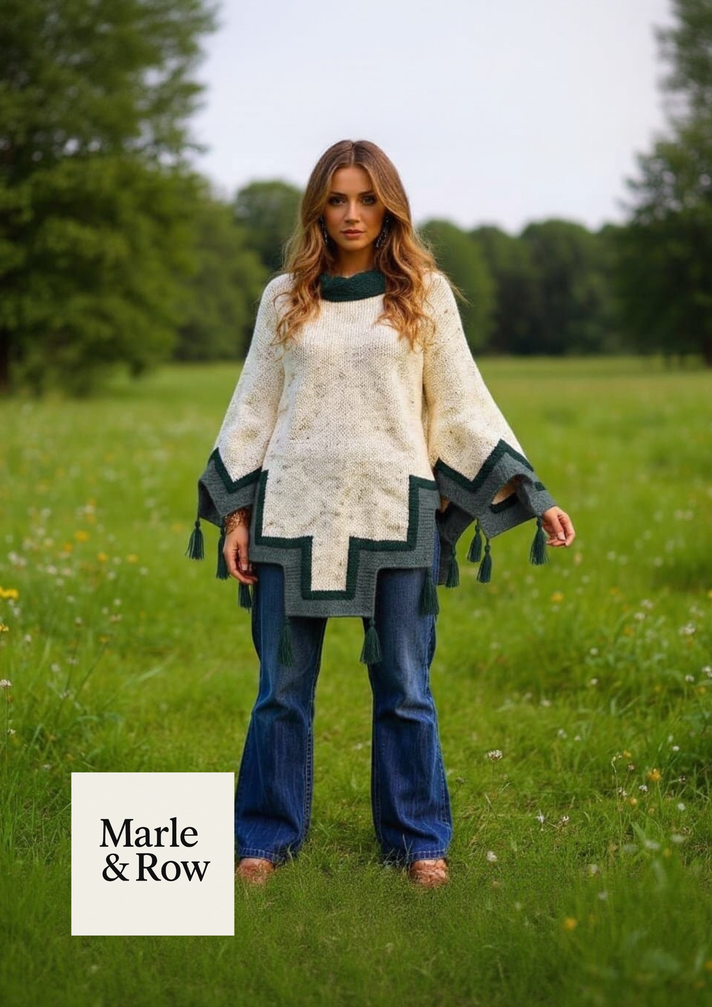 Digital Knitting Pattern Women's Aran Tasseled Poncho 1012