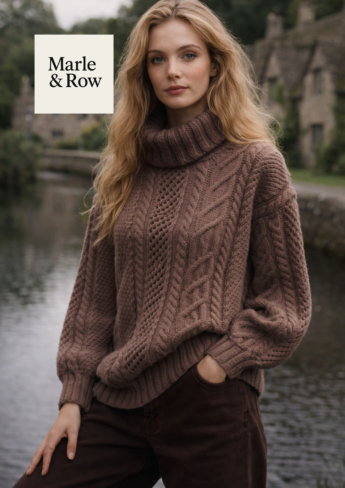 Women's Aran Roll-Neck Jumper 1258 - Knitting Pattern PDF - Instant Download - Marle & Row