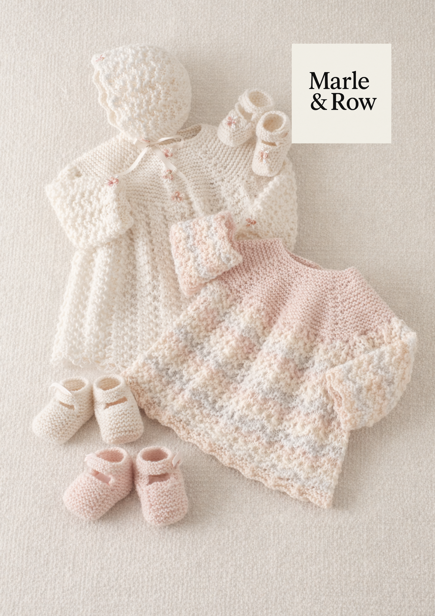 Baby's Angel Top, Bonnet and Shoes Matinee Set 1154 - Knitting Pattern PDF - Instant Download - Marle & Row