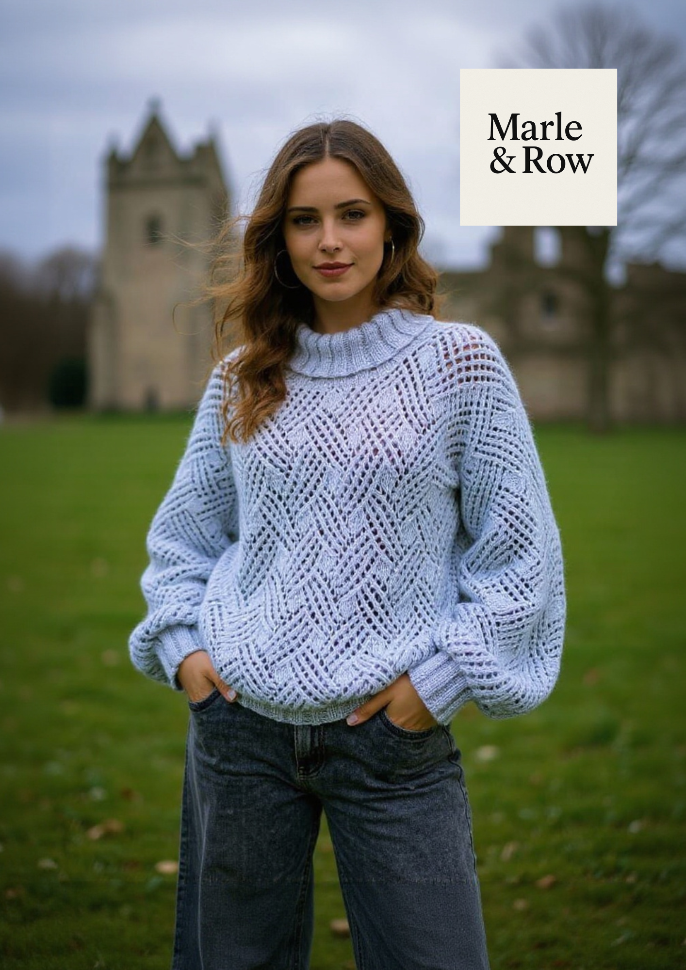 Women's Textured Lacy Brushed-DK Polo-Collar Sweater/Jumper 1180 - Knitting Pattern PDF - Instant Download - Marle & Row