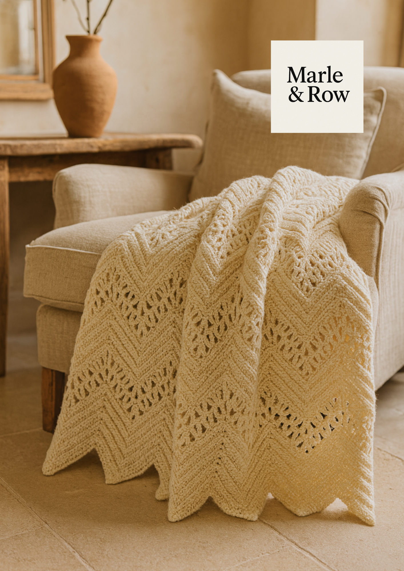 Crochet Pattern Lacy Afghan Chevron Blanket #1199