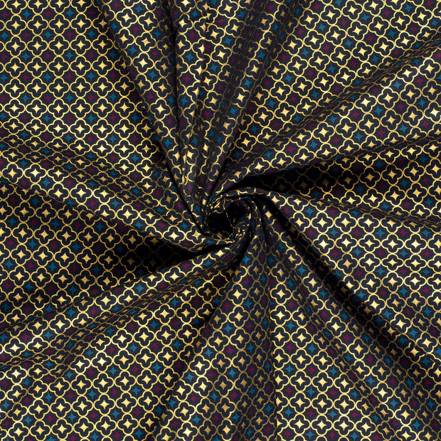 Karališka mėlyna staltiesė su auksiniais motyvais "PARYŽIAUS NAKTIS"