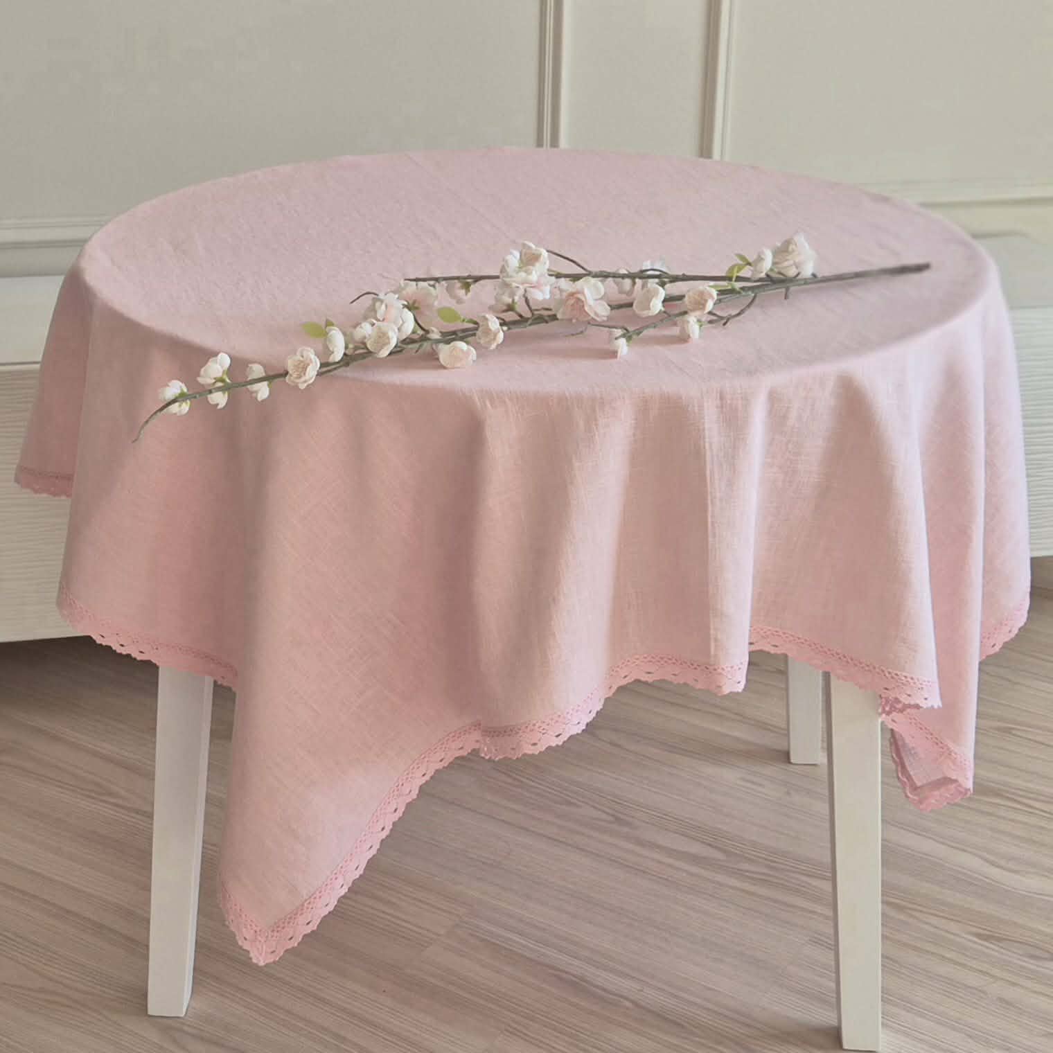 Rožinė lininė staltiesė "Little Rose"