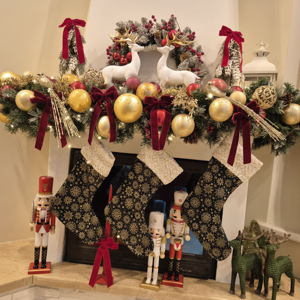 Kalėdinė židinio dekoracija "ŽVAIGŽDĖTA NAKTIS"