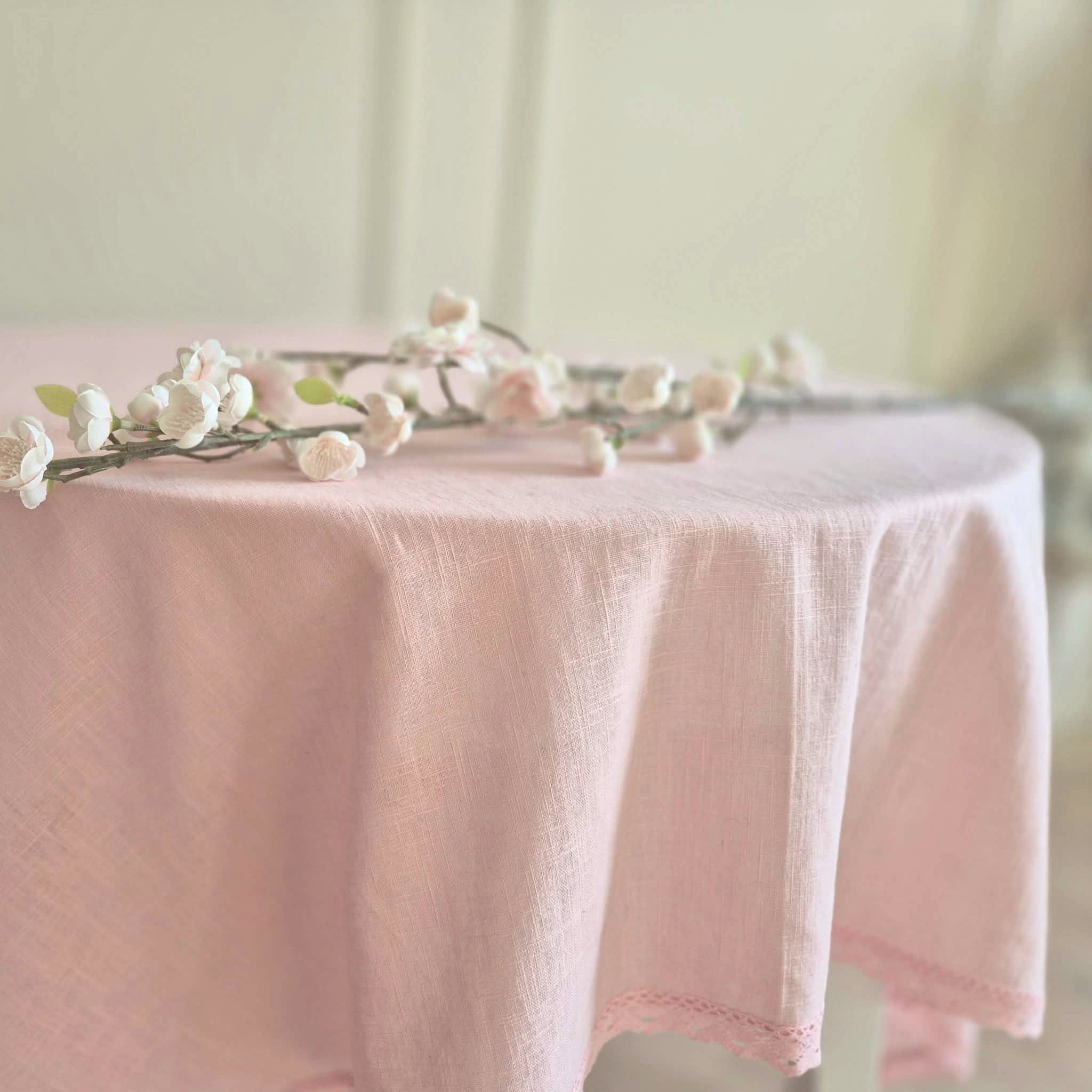 Rožinė lininė staltiesė "Little Rose"