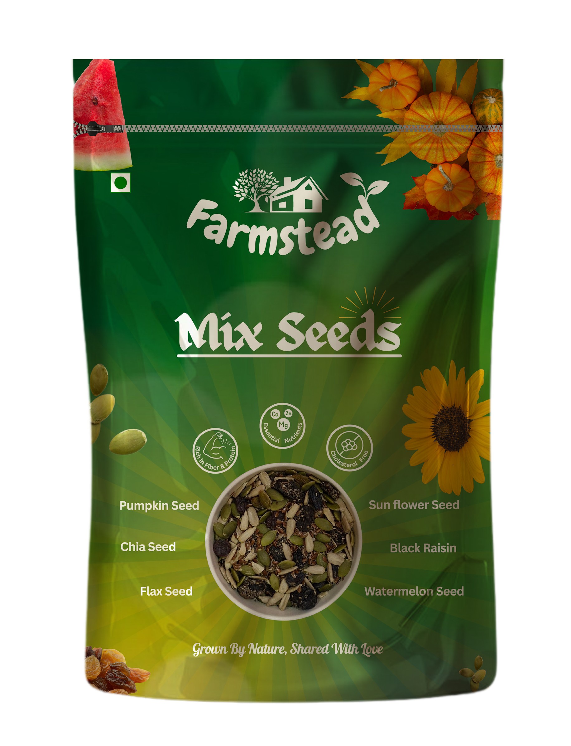Farmstead Preimum Mixed Seeds (200 g) - Edible Seeds | Healthy | Diet Snacks | 100% Natural - Pumpkin, Watermelon, Sunflower, Flax, Chia, Black Raisin
