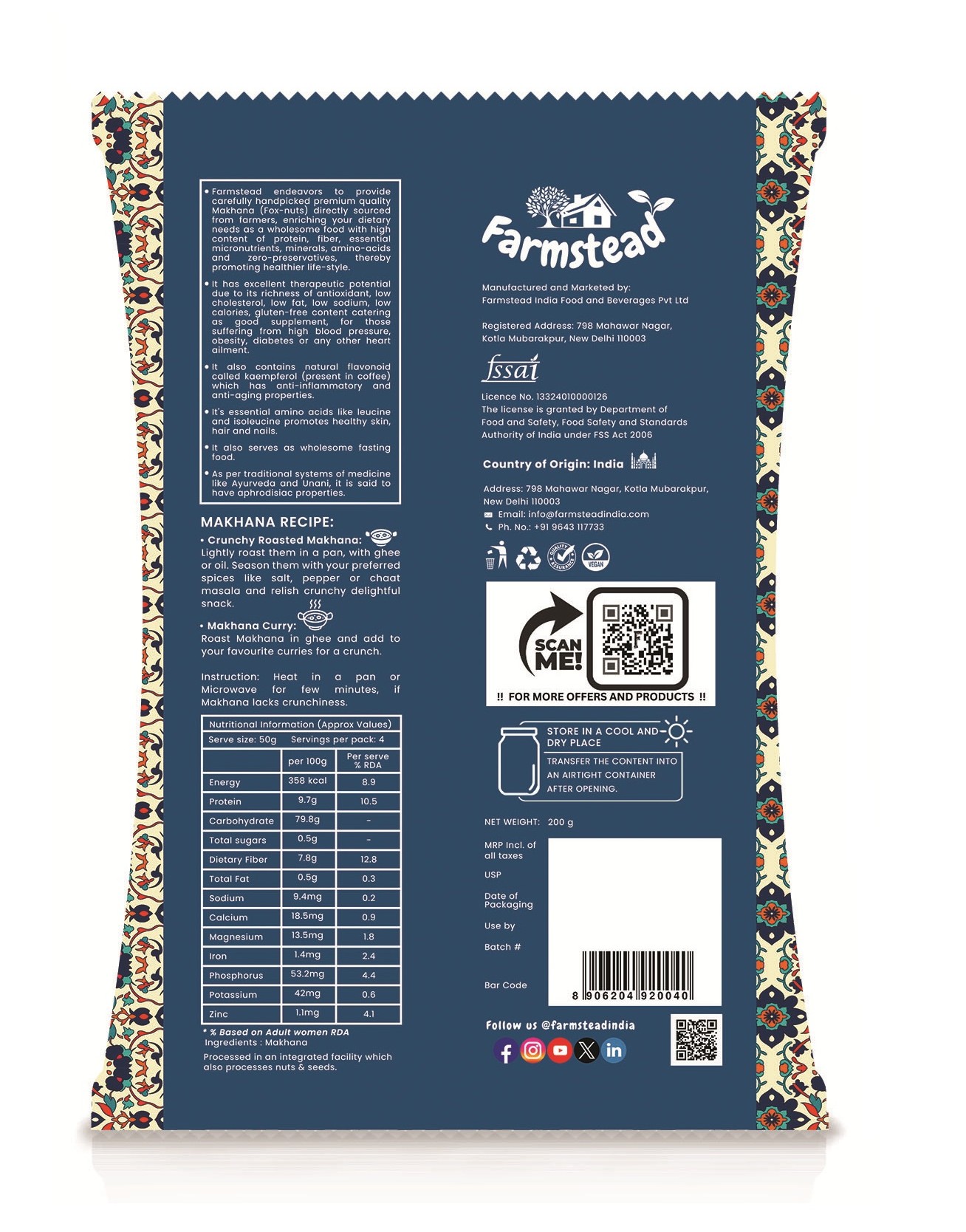 Farmstead JUMBO MAKHANA 200g (Pack of 1) ||XL Size || Fit for Fasting ||Fox Nuts ||