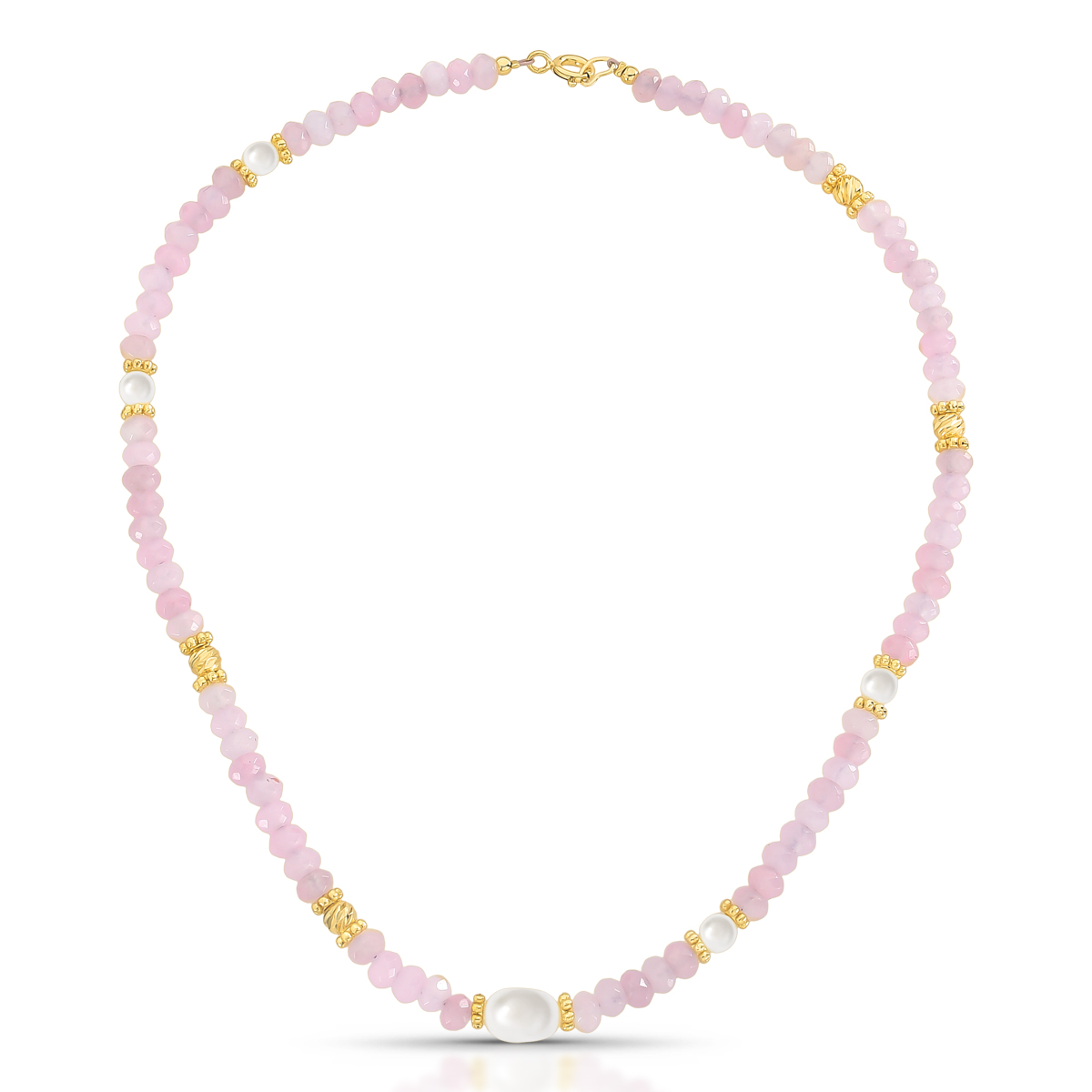 Colar de pedras rosa com detalhes dourados