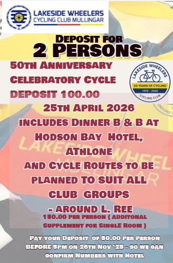 2 Persons  booking - 50th Anniversary Celebratory Cycle   