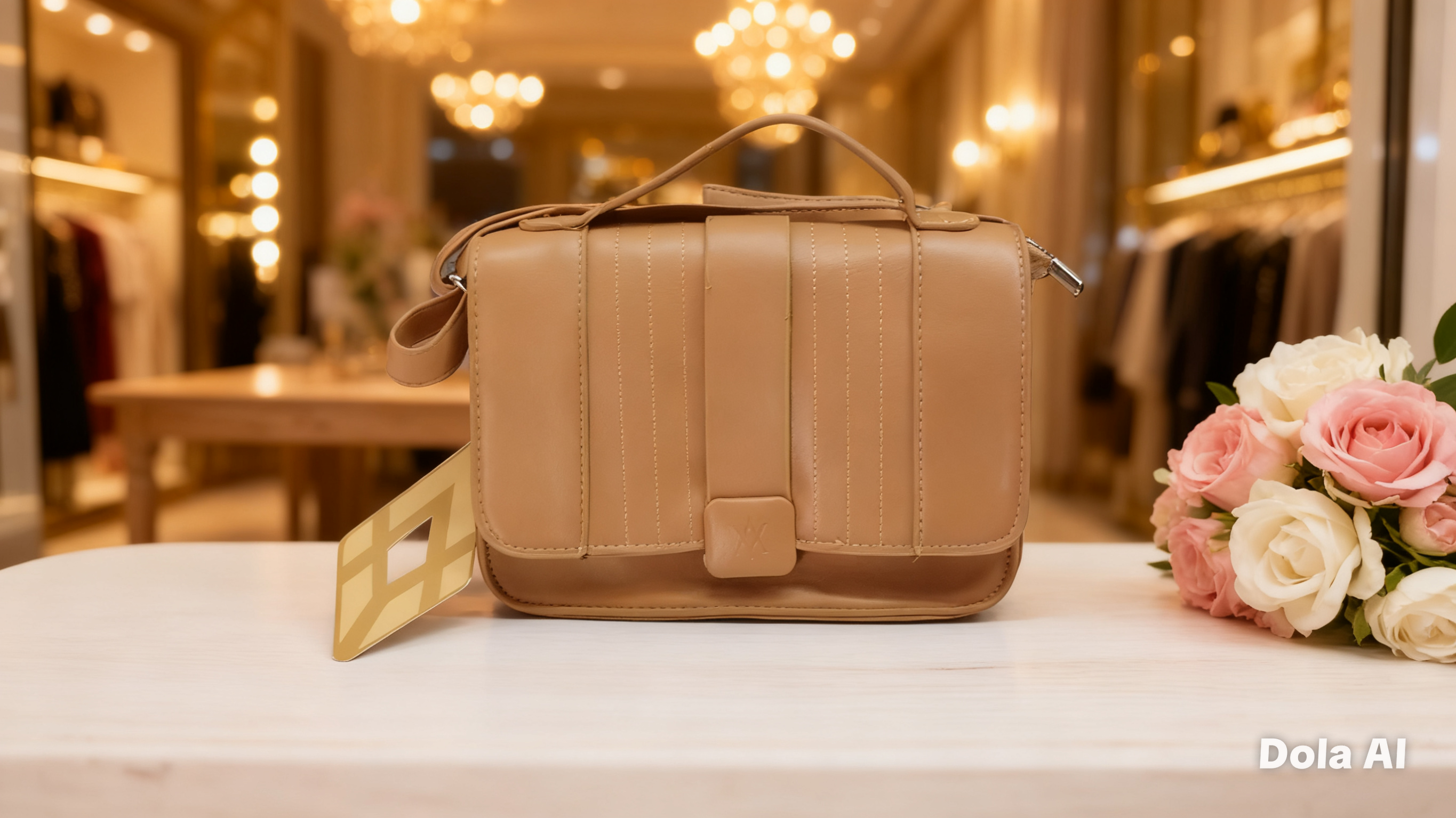 Bolso de cuero beige