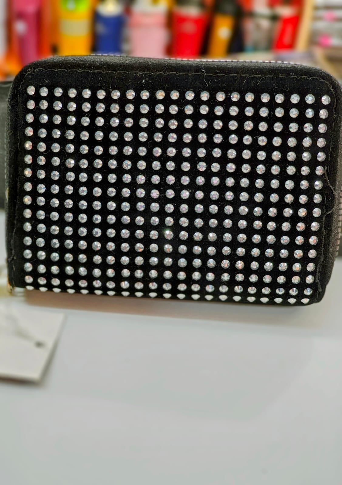 Monedero negro con pedrería Iris Mini