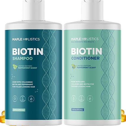 Maple Holistics Biotin Shampoo and Conditioner Set - Pepermint | 236 ml (Pack of 2)