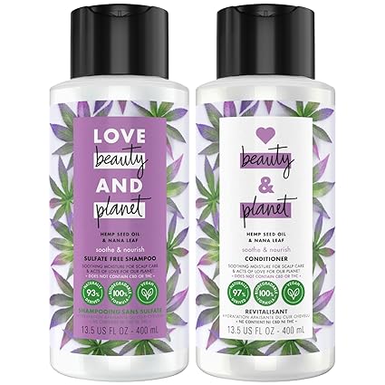 Love Beauty and Planet Shampoo and Conditioner, Hemp Seed Oil & Nana Leaf | 400 ml