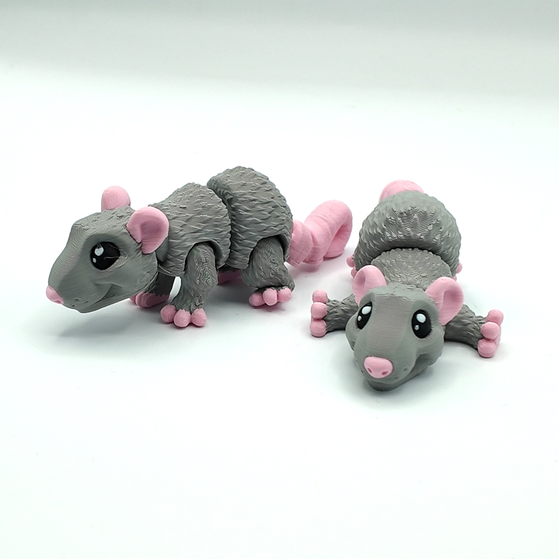 Cute Articulated Rat Toy | Cute Rat Desk Pet | Fidget Rat Keyring Bag Charm | Flexible Rat Figurine with Straight or Curled Tail | Backpack Clip Gift