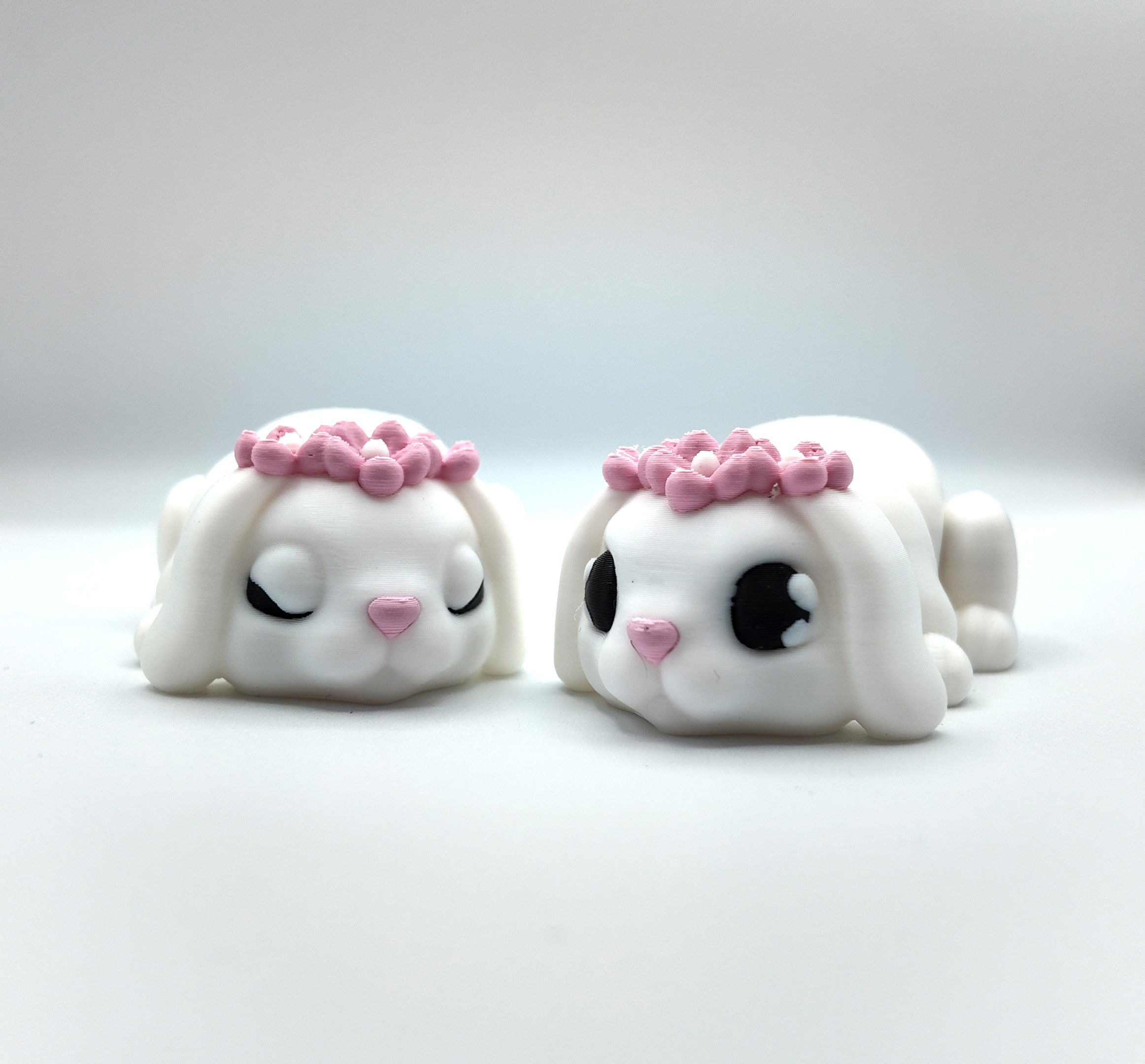 Flexi Flop-Eared Bunny Toy | Awake or Asleep | Cute Articulated Desk Pet | Flower Crown | Fidget Sensory Collectible Gift