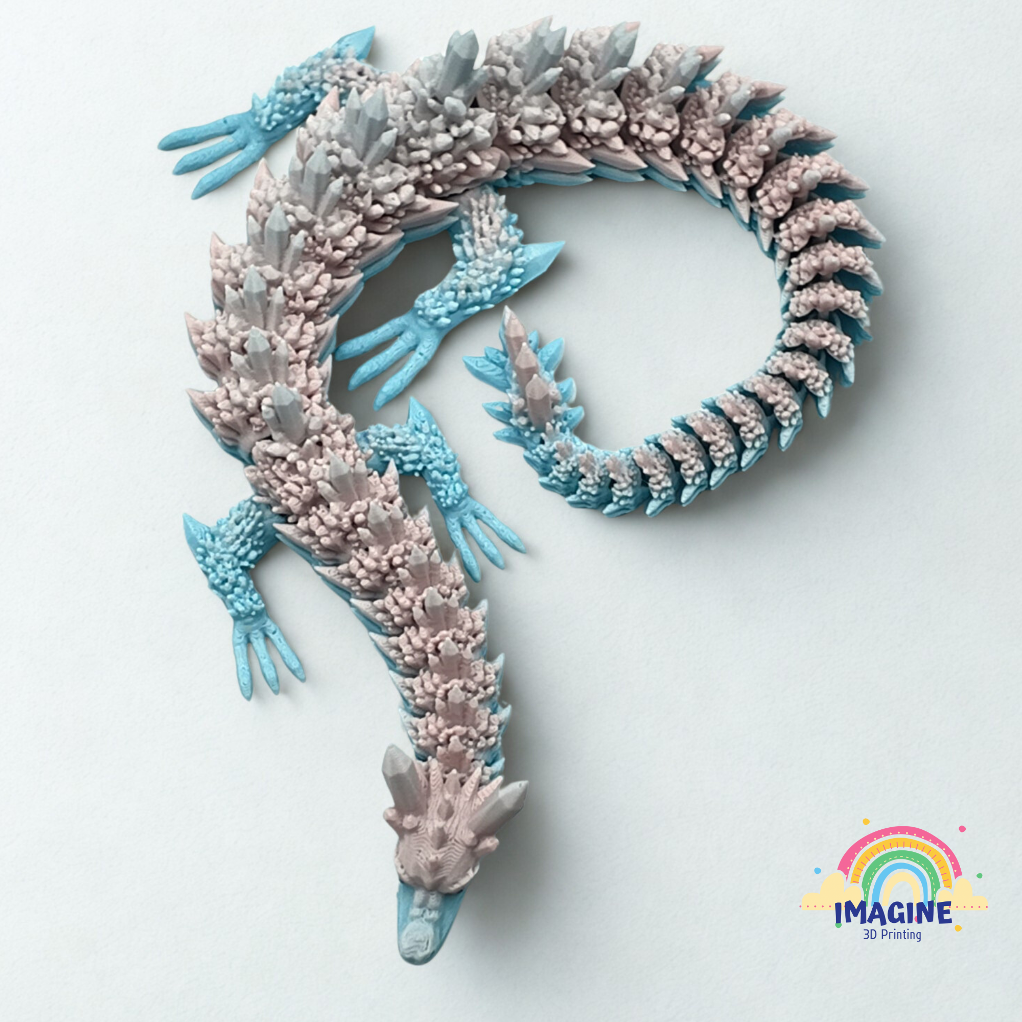 Crystal Dragon • Articulated Desk Toy • Eco-Friendly PLA Fidget Dragon • Flexible Fantasy Dragon Figure • Sharp Detail