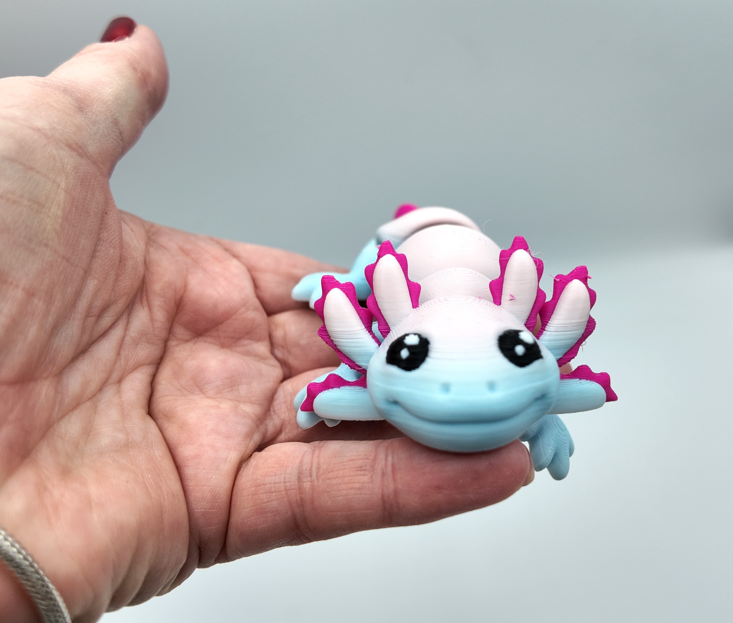 Cute Articulated Axolotl Fidget Toy – 3D Printed, Flexible Desk Pet in Two-Tone Colours – Kawaii Style Desk Buddy or Gift for Teens & Adults 